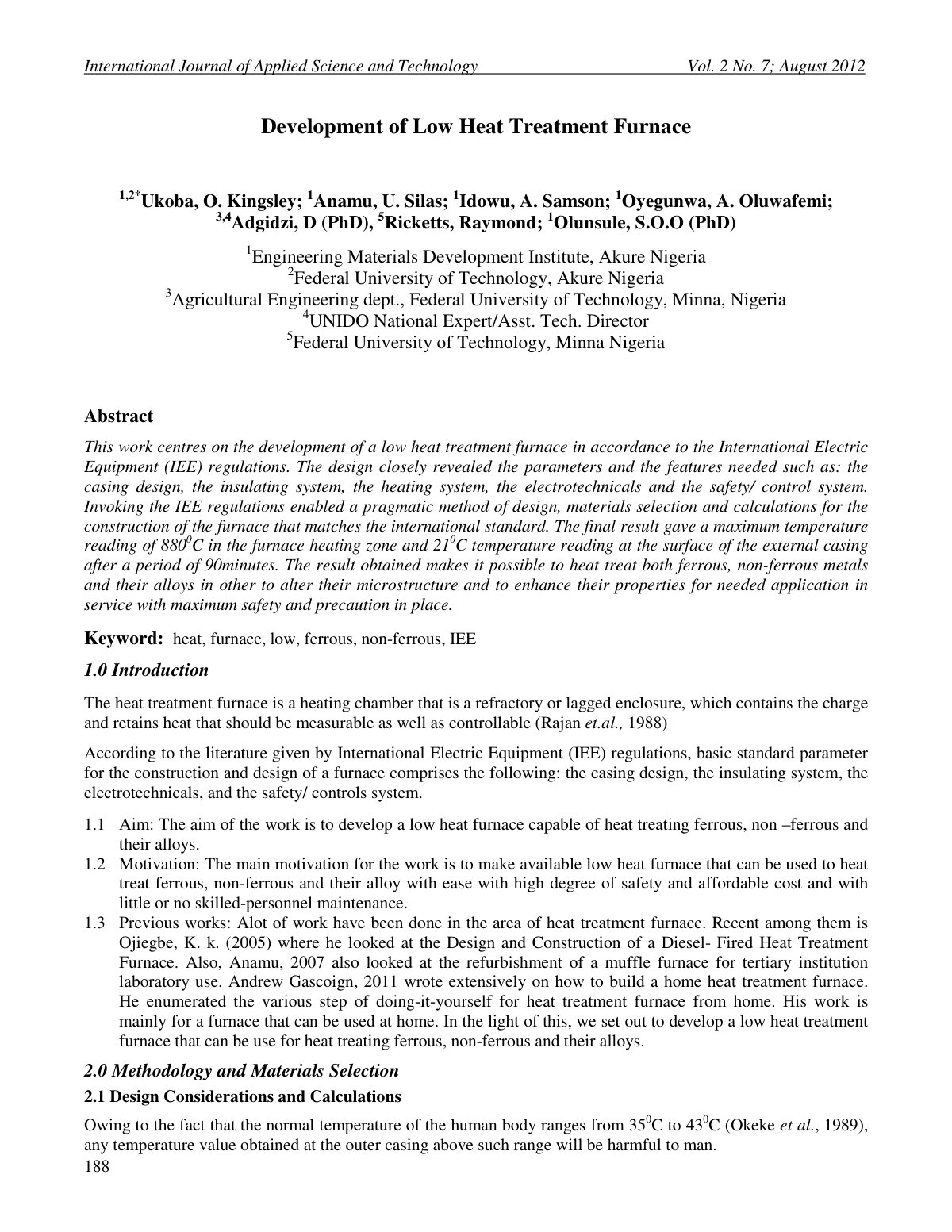 First page of Development of Low Heat Treatment Furnac