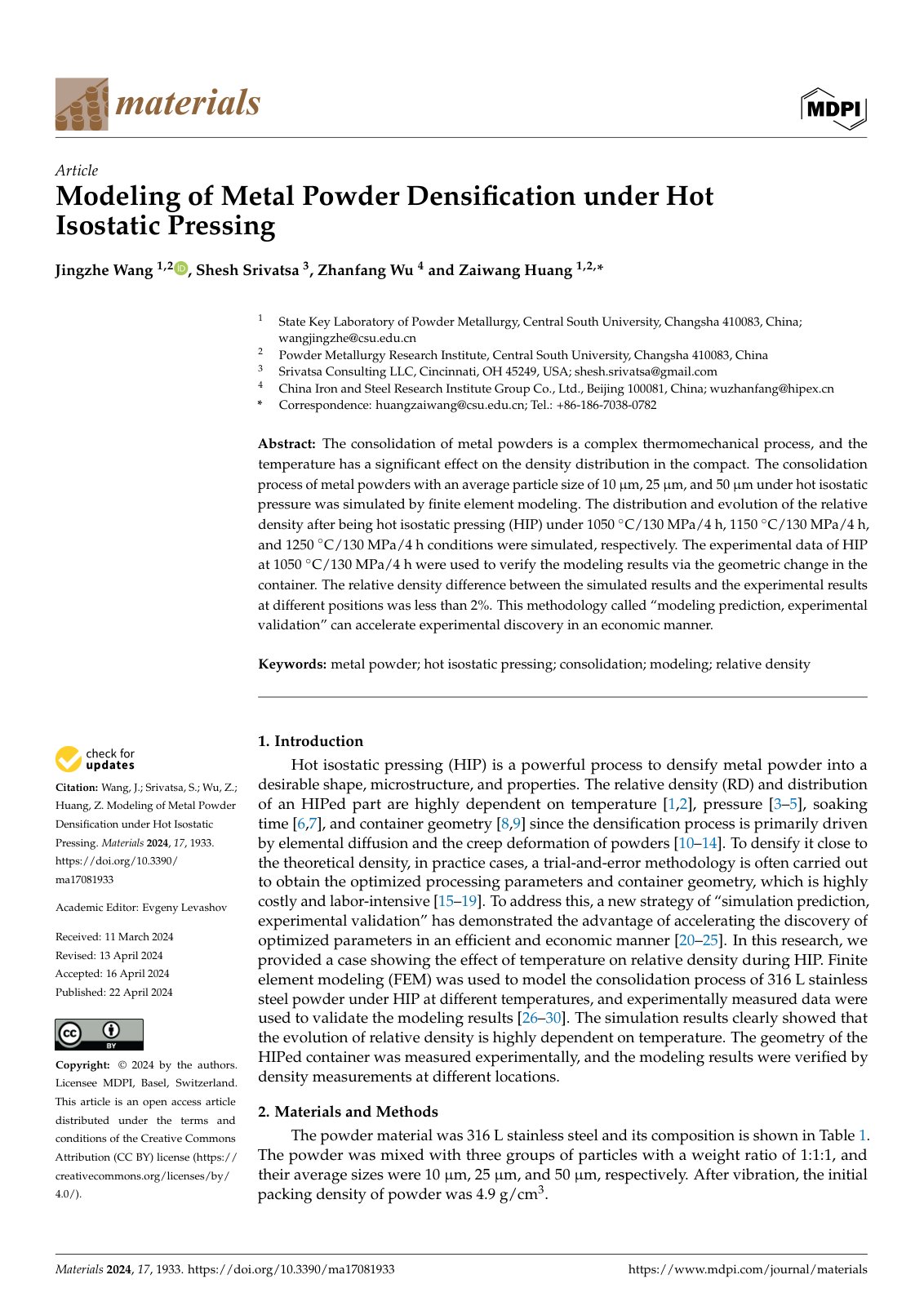 First page of Modeling of Metal Powder Densification under Hot Isostatic Pressing