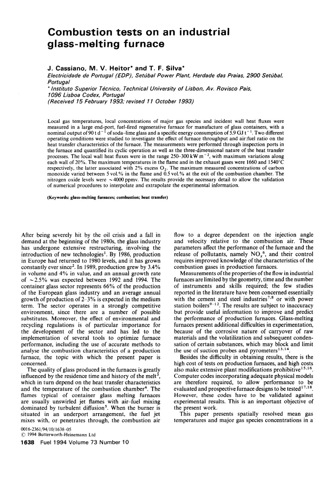First page of Combustion tests on an industrial glass