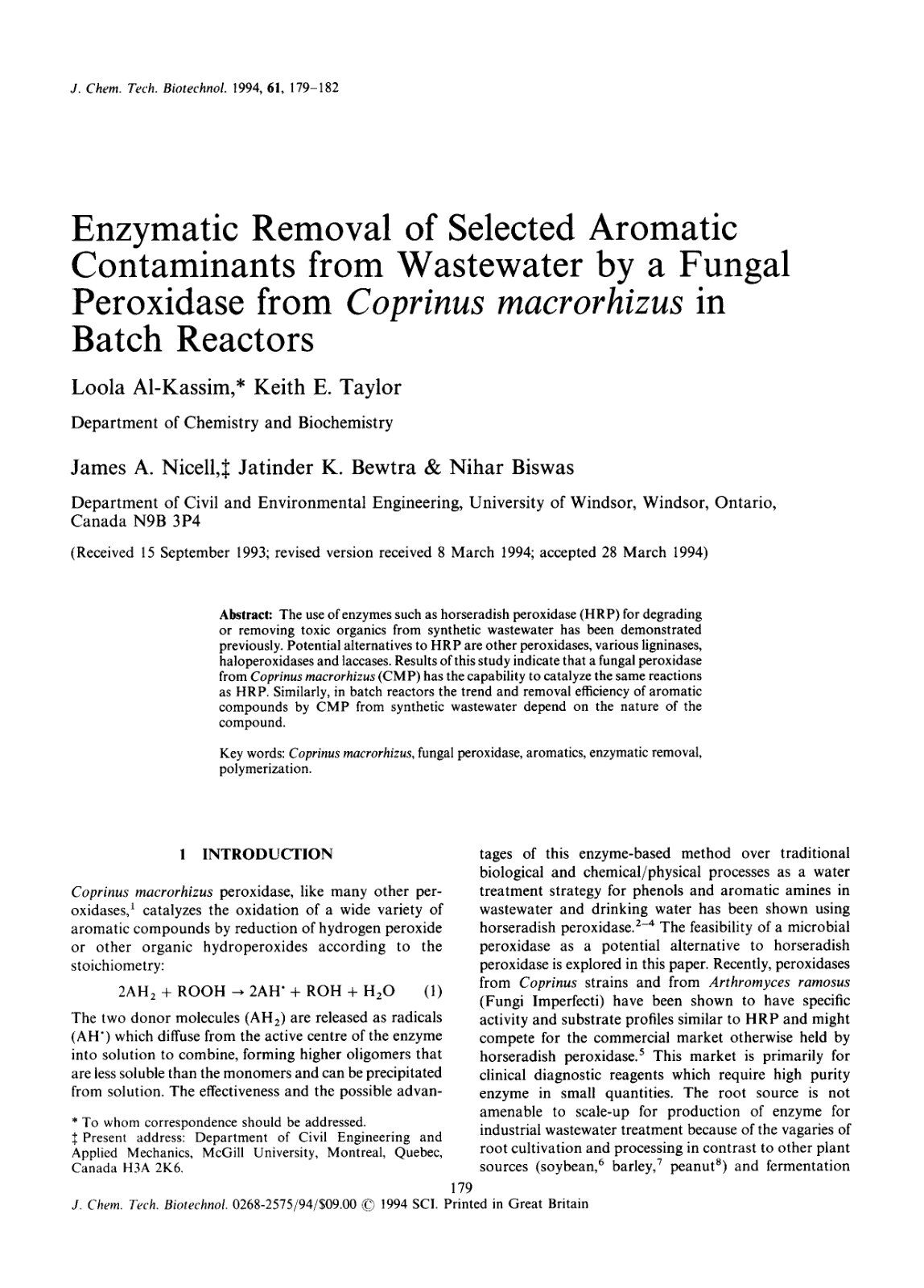 First page of Enzymatic removal of selected aromatic c