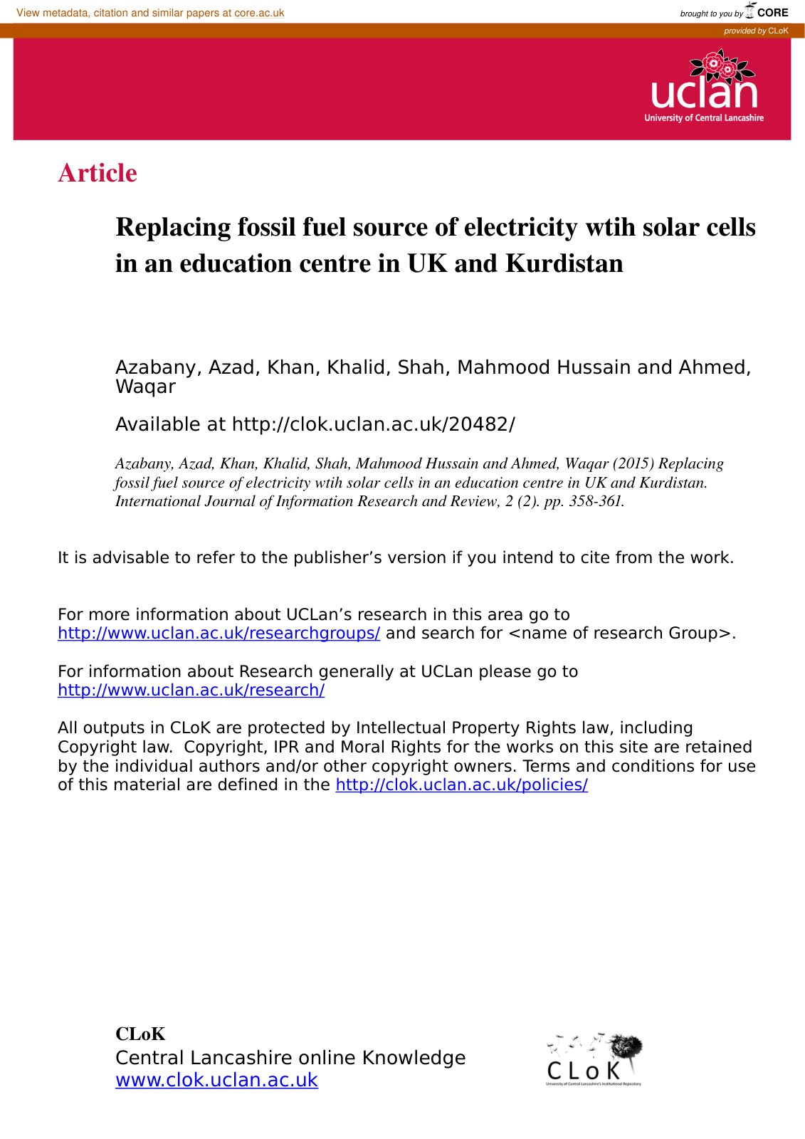 First page of Replacing fossil fuel source of electric
