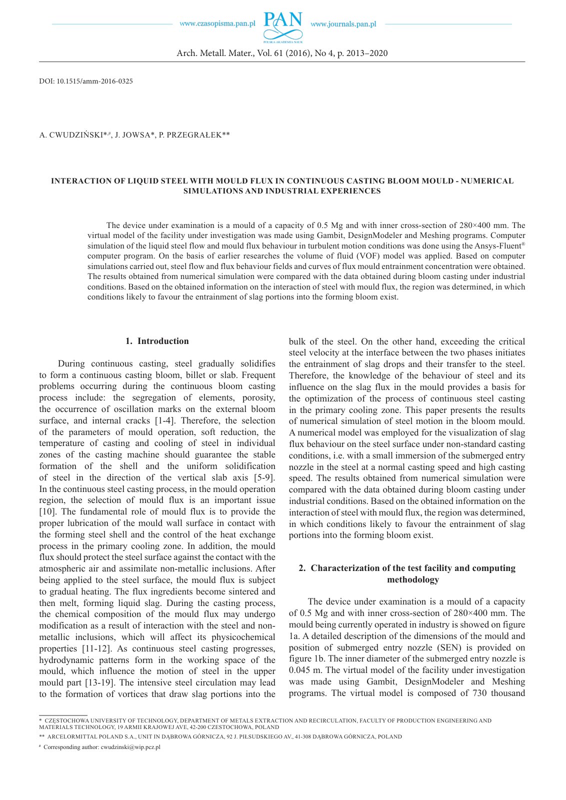 First page of Interaction of Liquid Steel with Mould F
