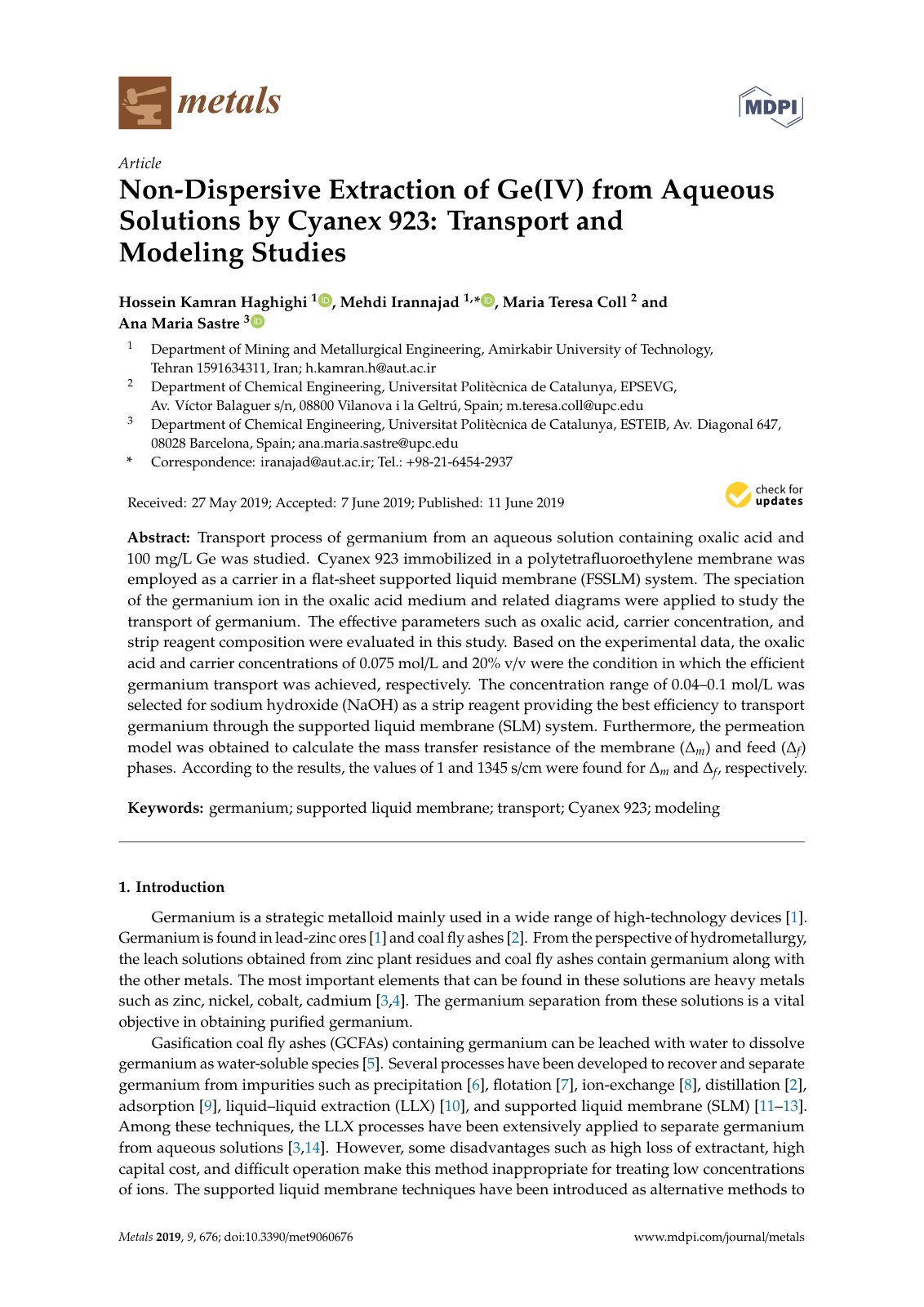 First page of Non Dispersive Extraction of Ge IV from