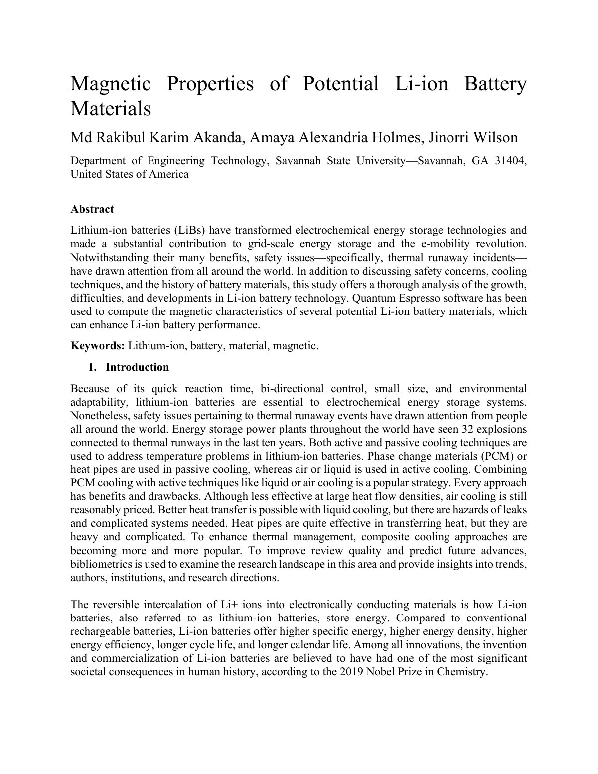 First page of Microsoft Word - Magnetic Properties of Li-ion Batttery Materials