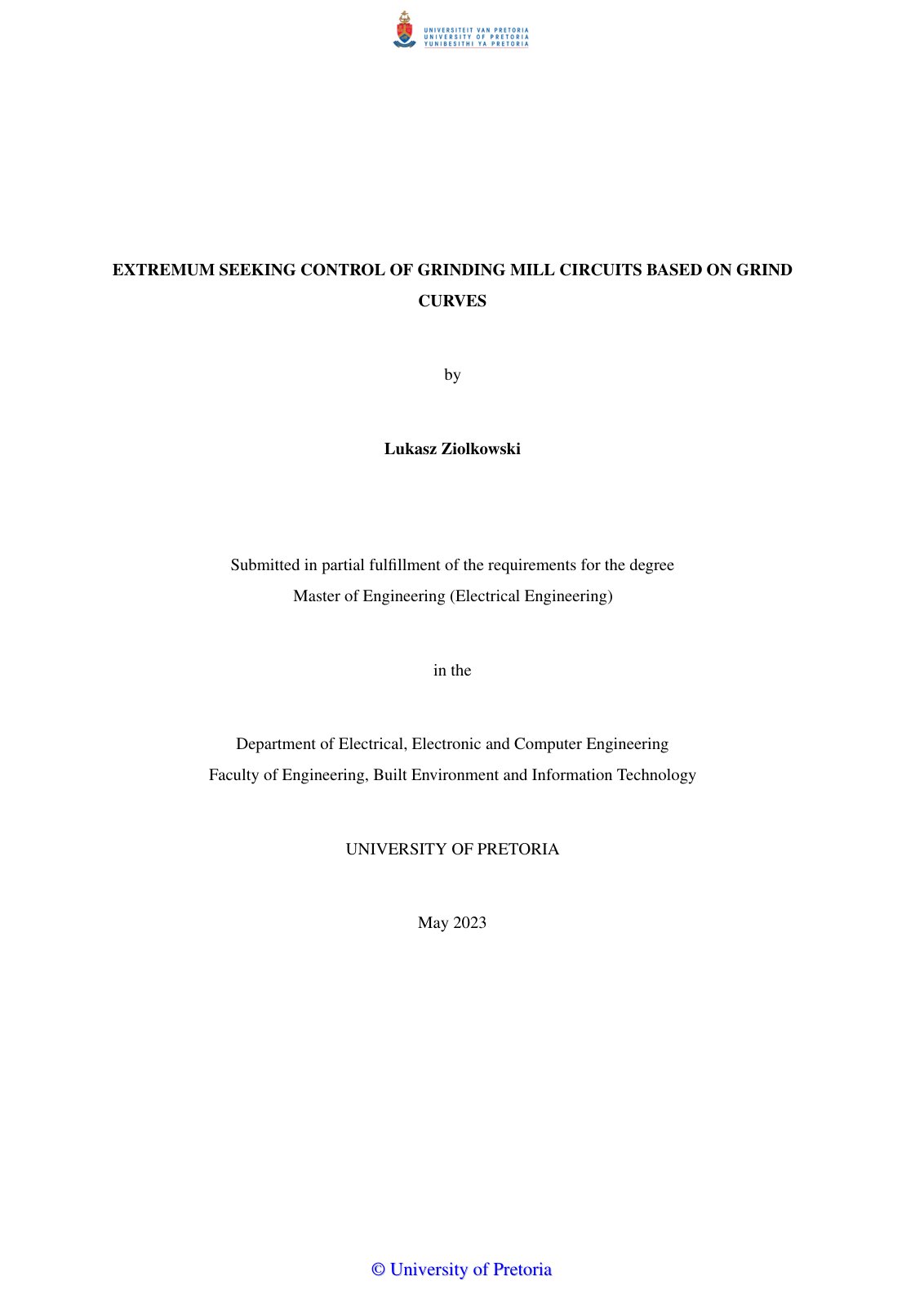 First page of EXTREMUM SEEKING CONTROL OF GRINDING MILL CIRCUITS BASED ON GRIND