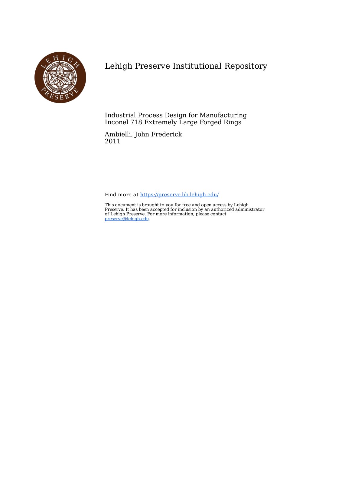 First page of Lehigh Preserve Institutional Repository