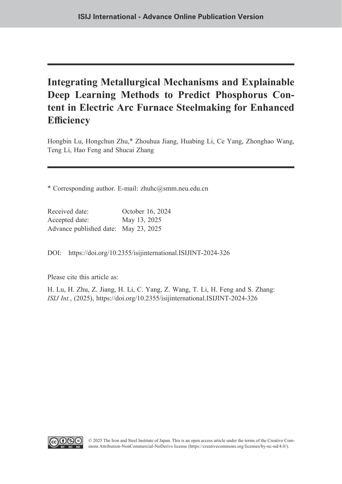 First page of 046 Integrating Metallurgical Mechanisms and Explainable Deep Learning Methods to Predict Phosphorus Content in Electri