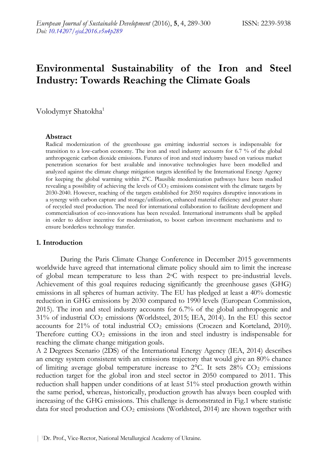 First page of Environmental Sustainability of the Iron