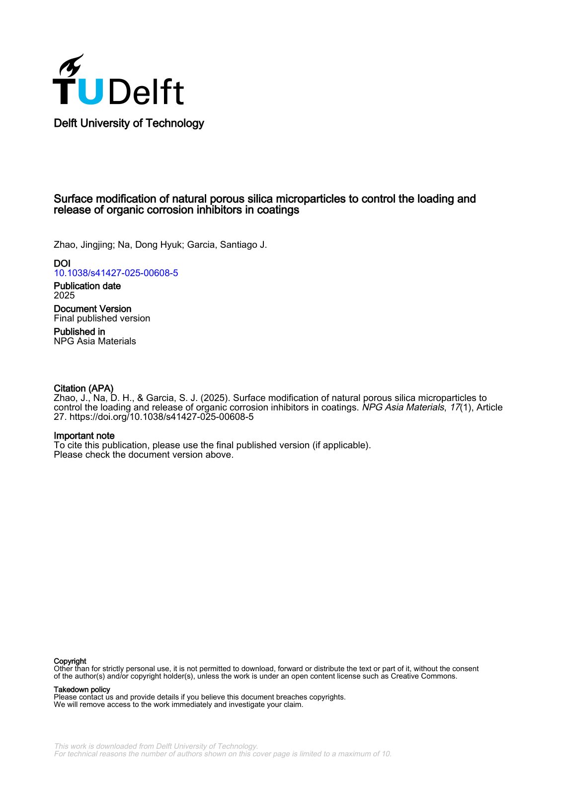 First page of 2025 Zhao Porous Silica Corrosion Inhibitor Coatings