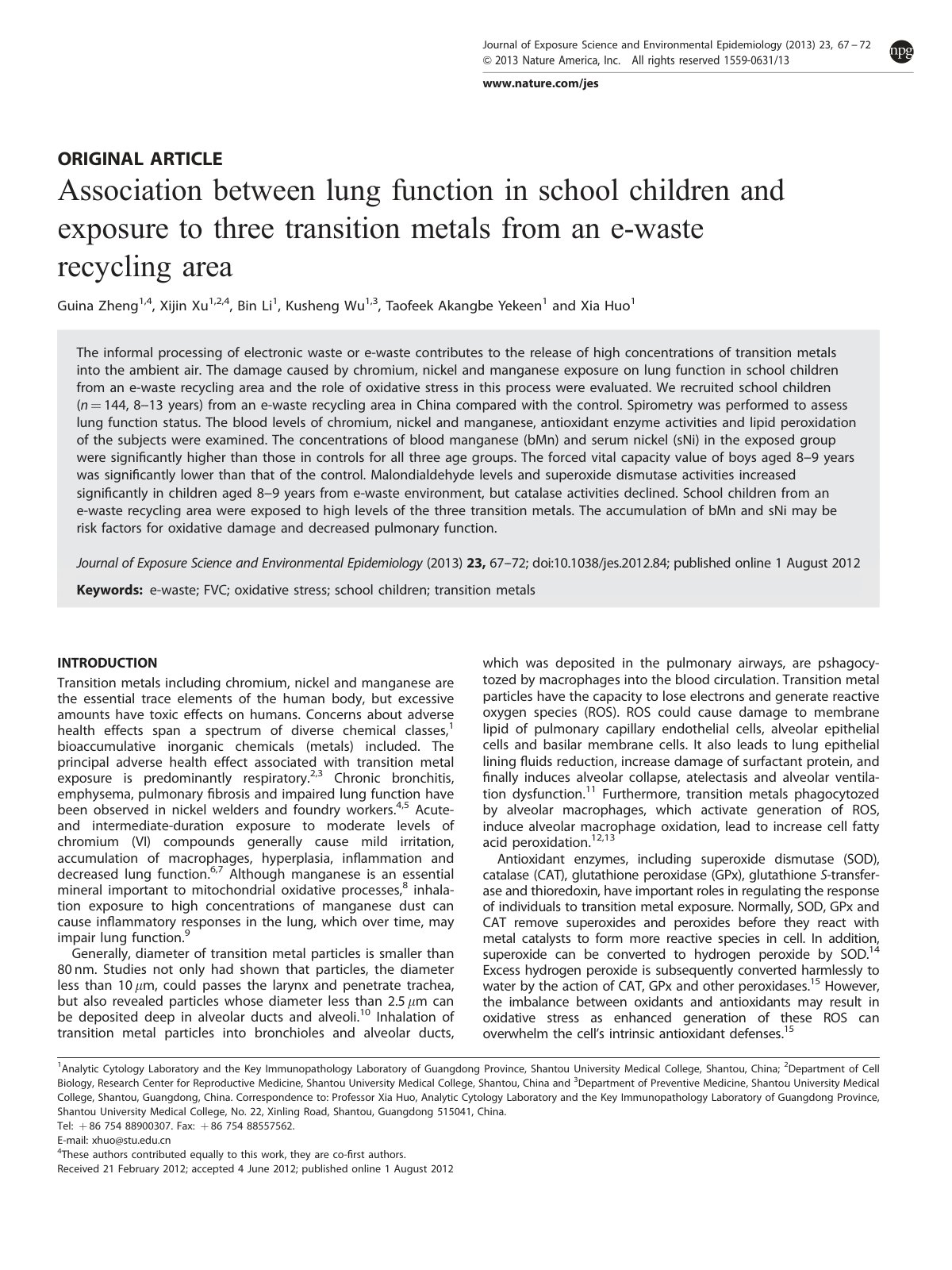 First page of Association between lung function in sch