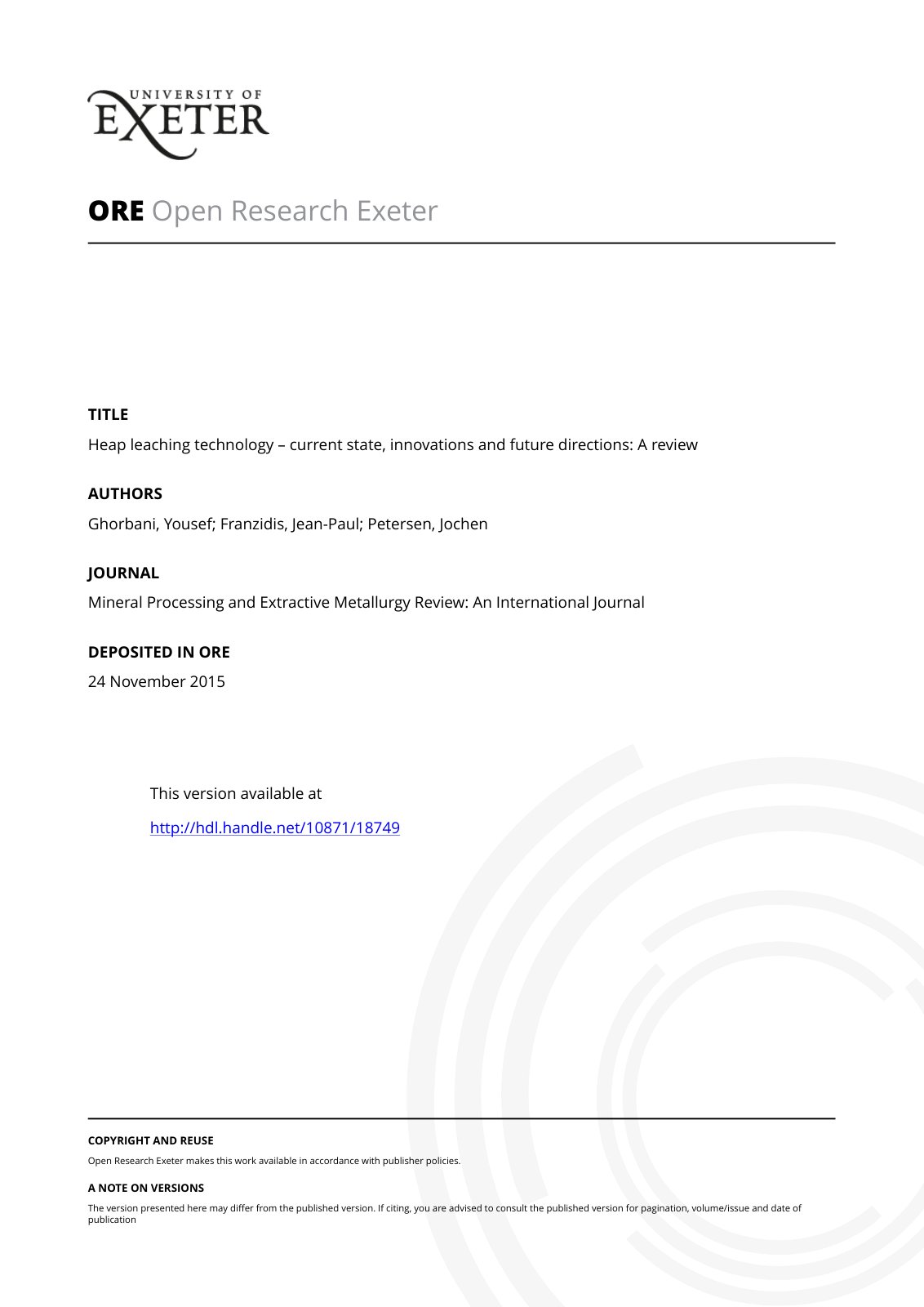 First page of Heap leaching technology current state i