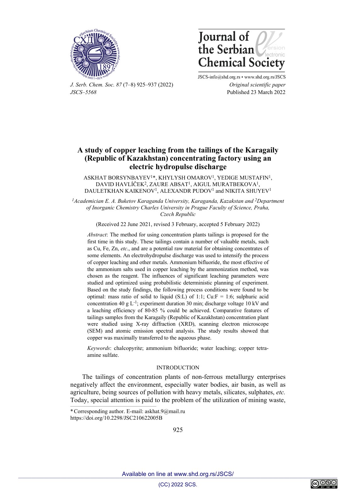 First page of A study of copper leaching from the tail