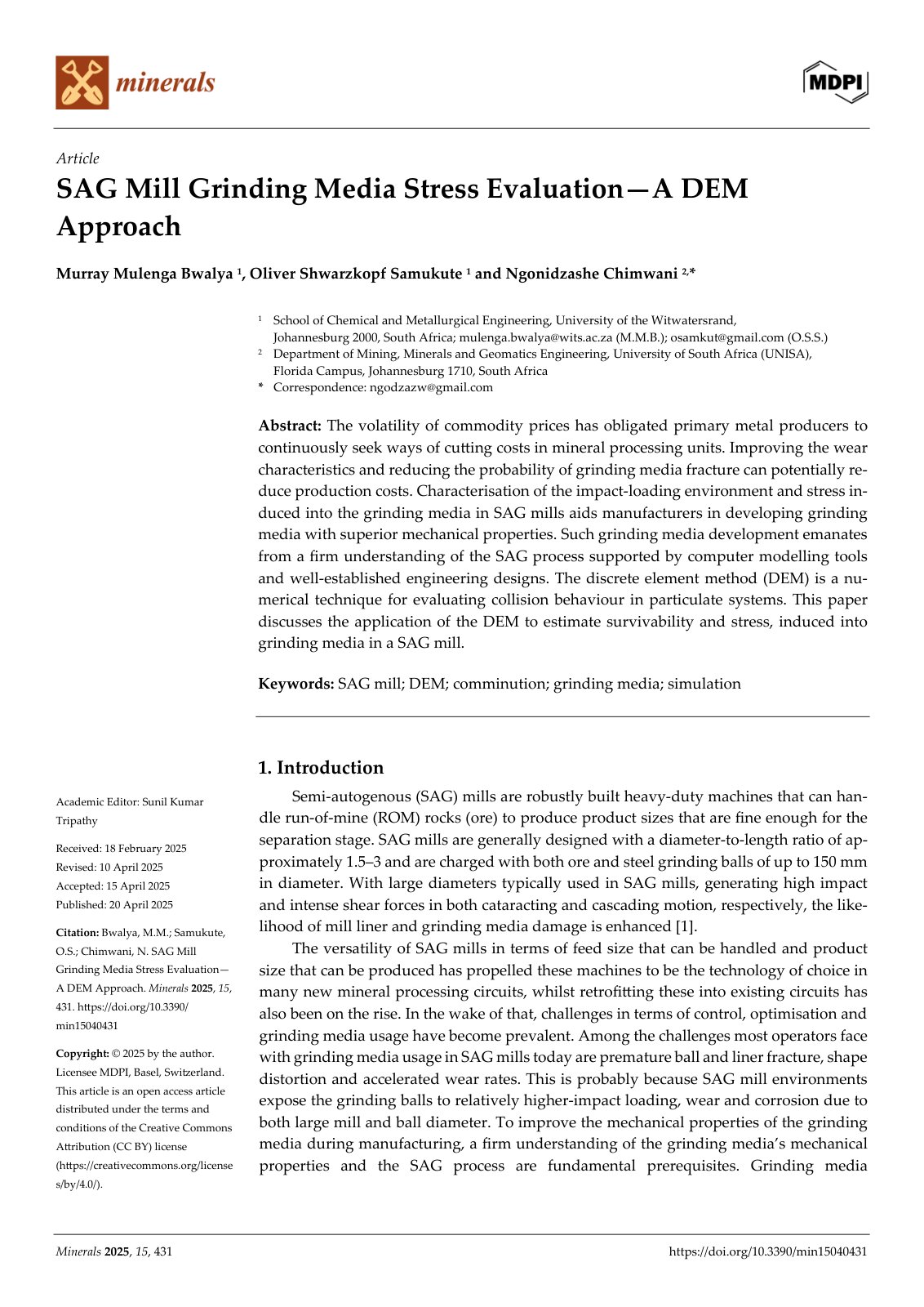 First page of Minerals 2025, 15, 431