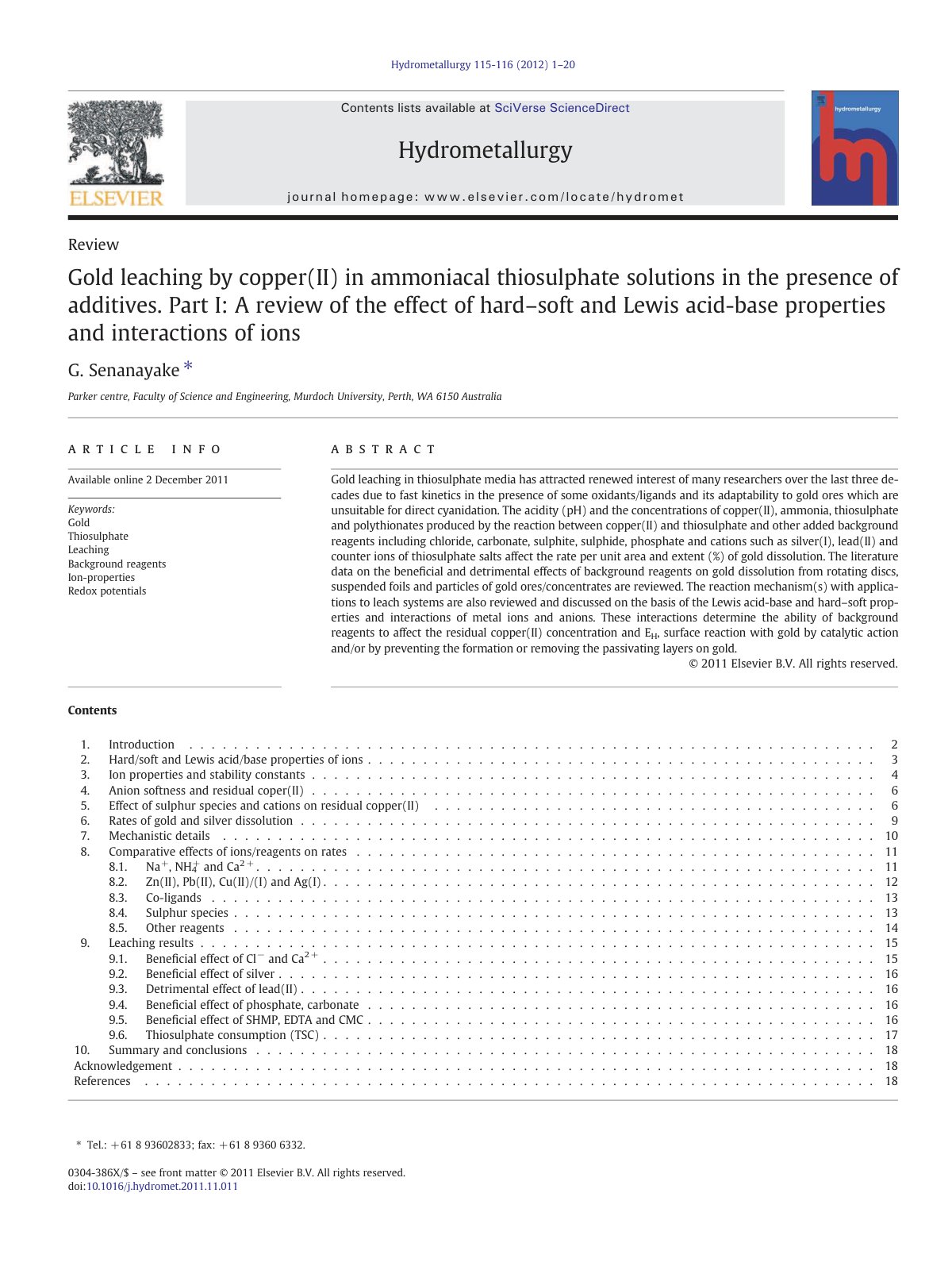 First page of Review Gold leaching by copper II in amm