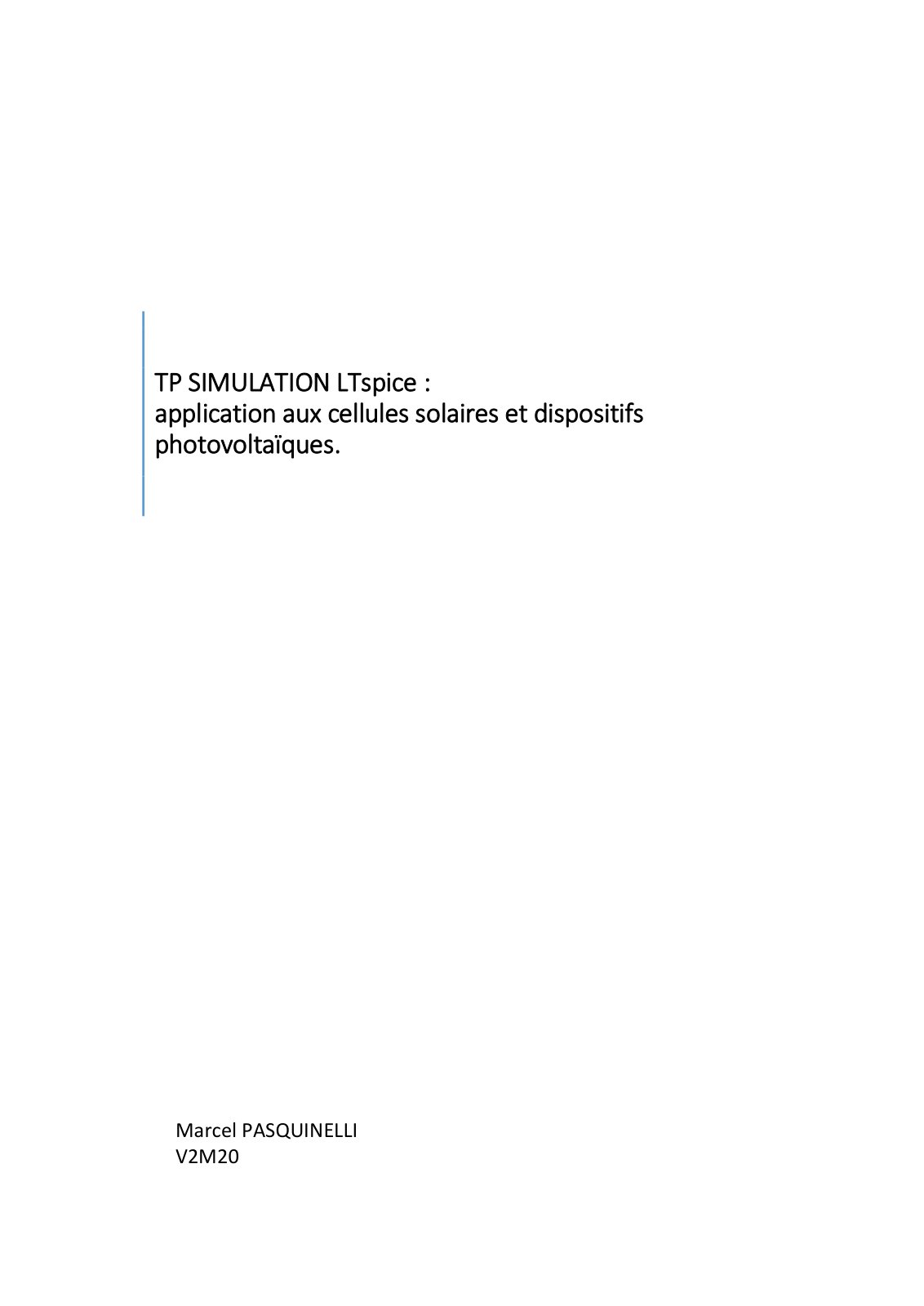 First page of TP SIMULATION LTspice : application aux cellules solaires et dispositifs photovoltaïques