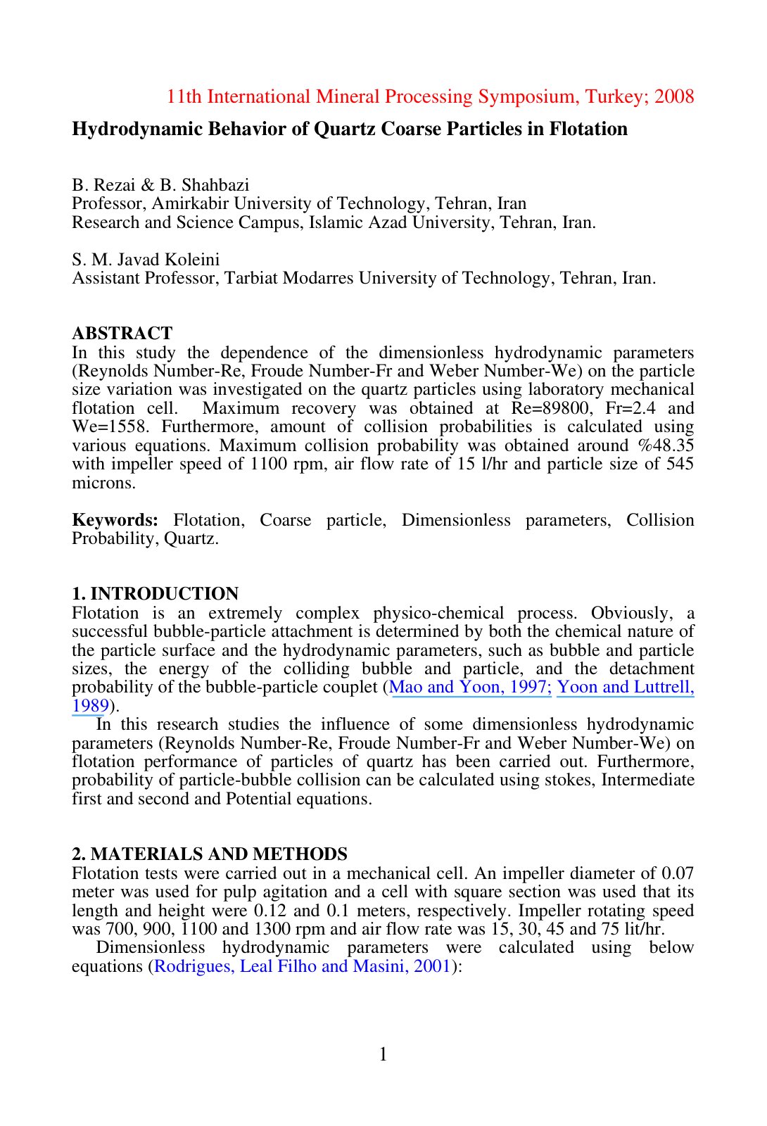 First page of Hydrodynamic Behavior of Quartz Coarse P