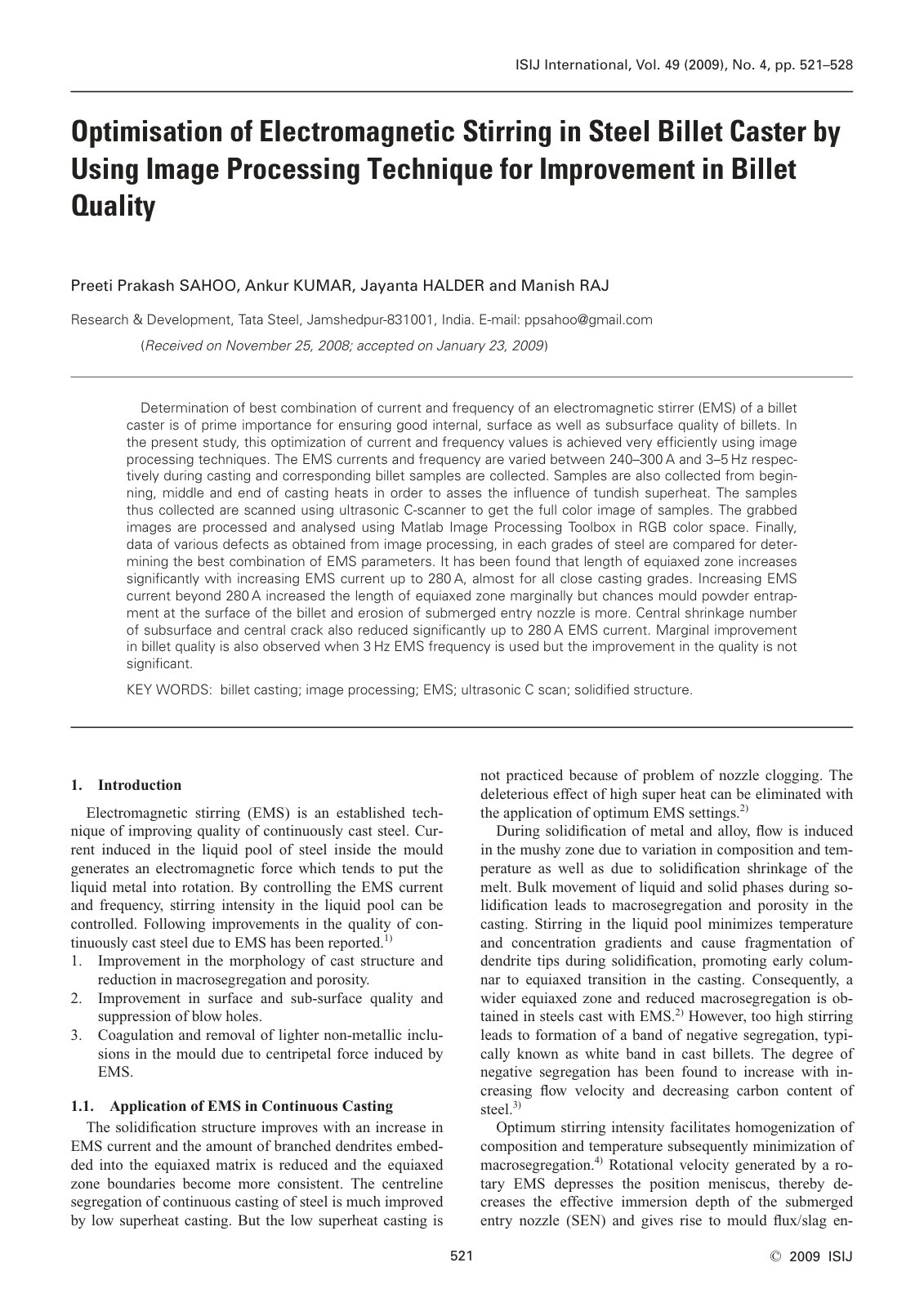 First page of Optimisation of Electromagnetic Stirring