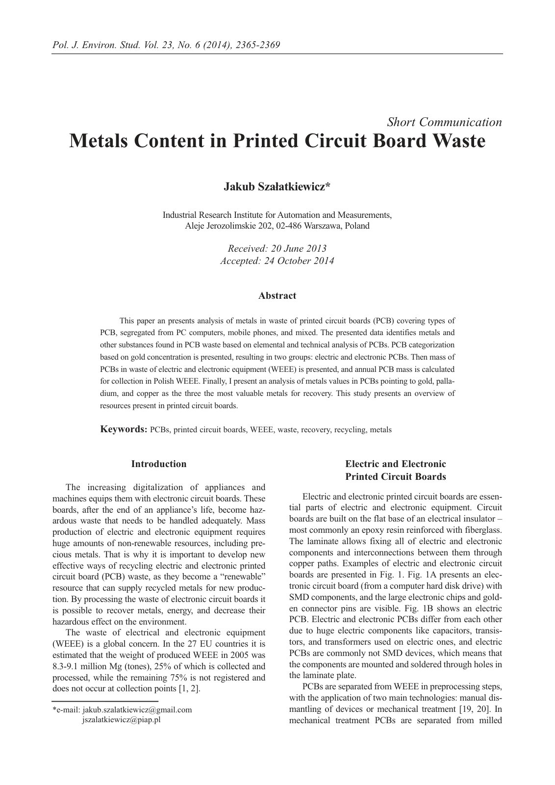 First page of Metals Content in Printed Circuit Board