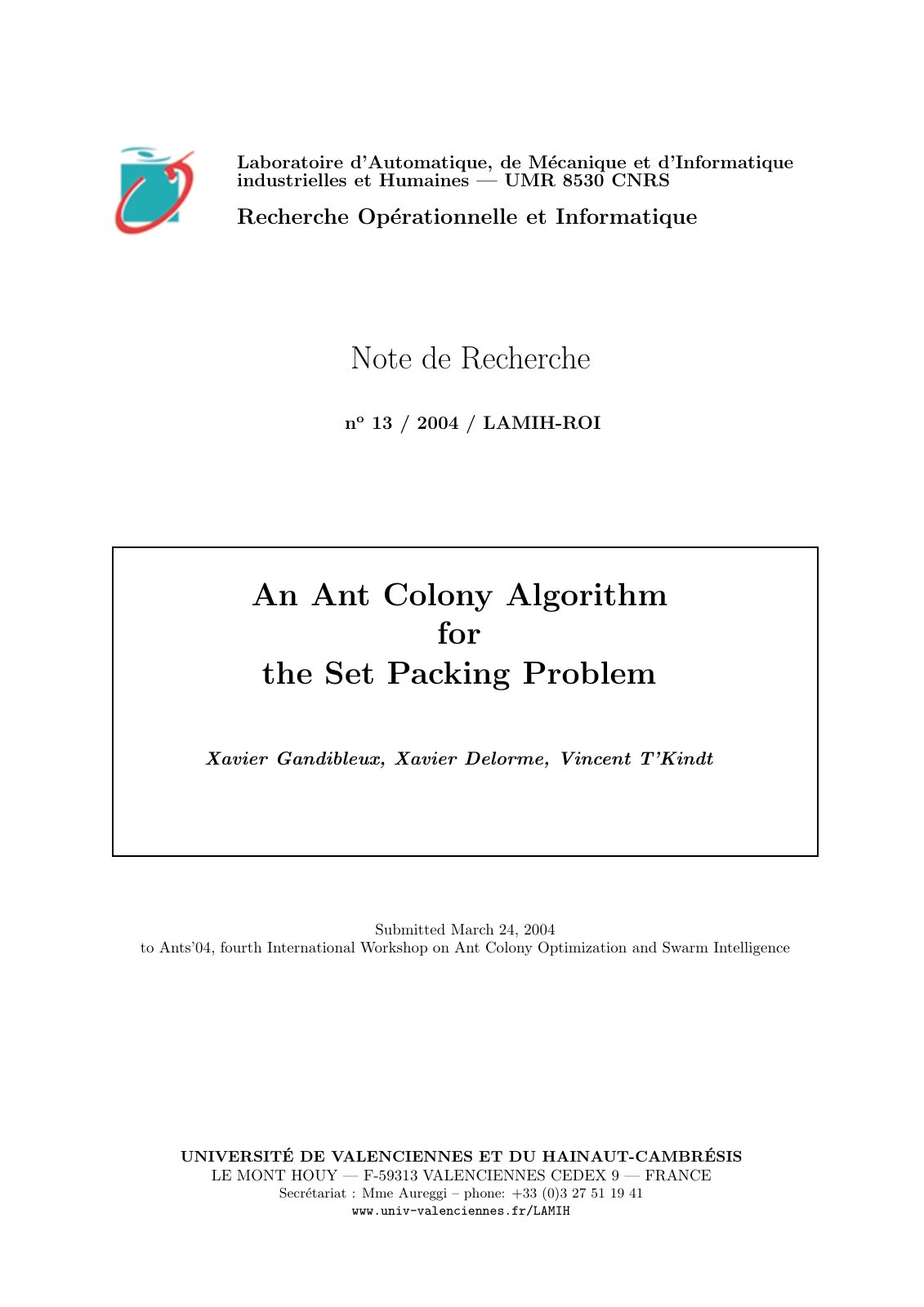 First page of An Ant Colony Optimisation Algorithm for