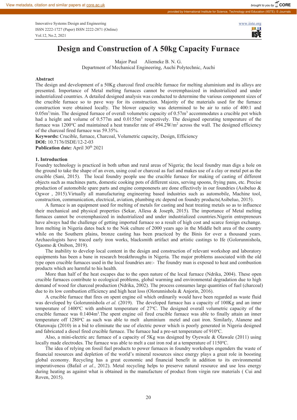 First page of Design and Construction of A 50kg Capaci