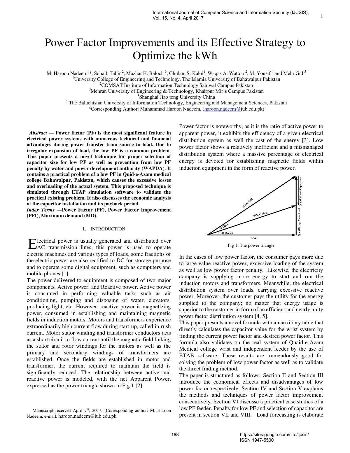 First page of Power Factor Improvements and its Effect