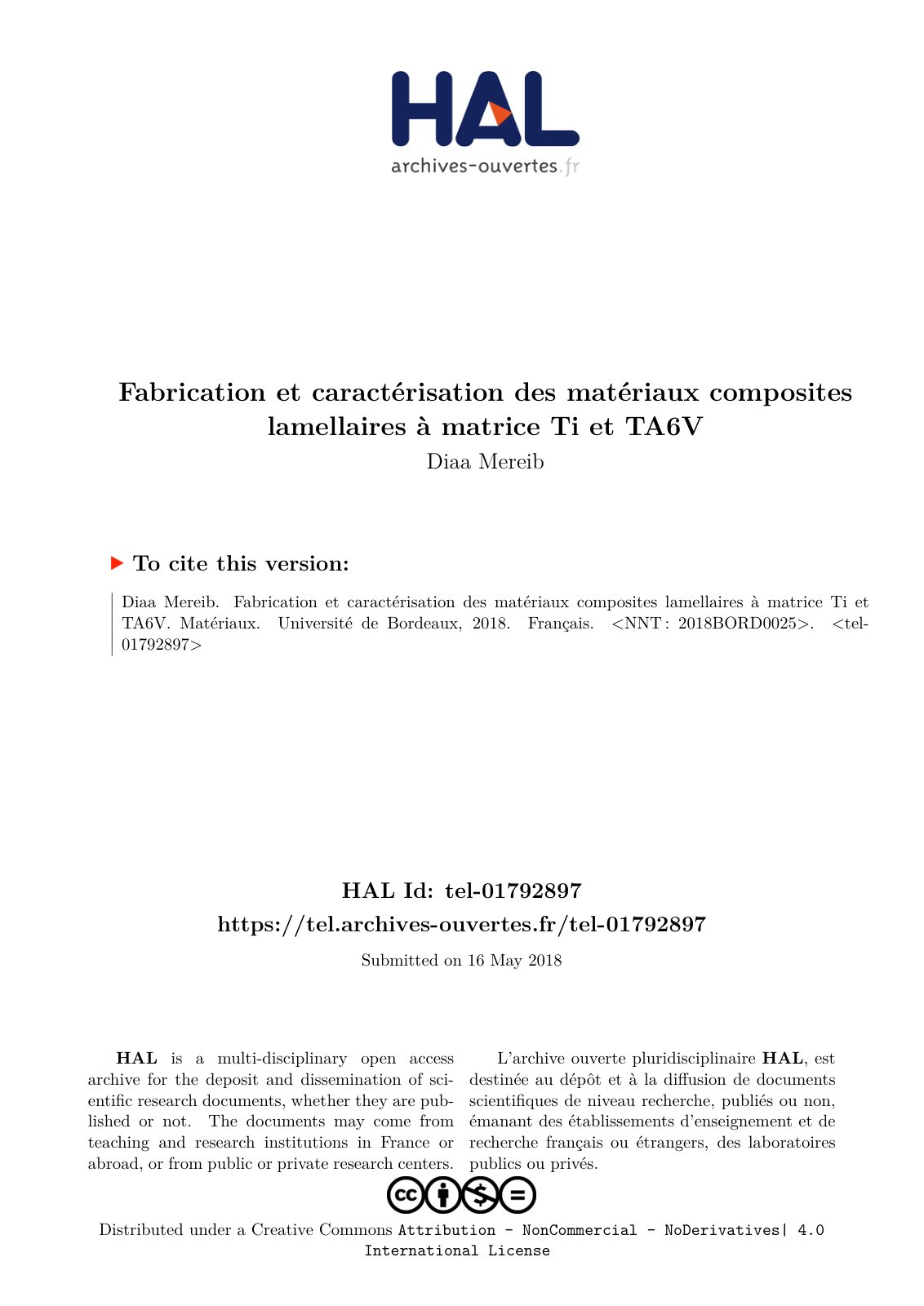 First page of Fabrication et caracterisation des materiaux compo