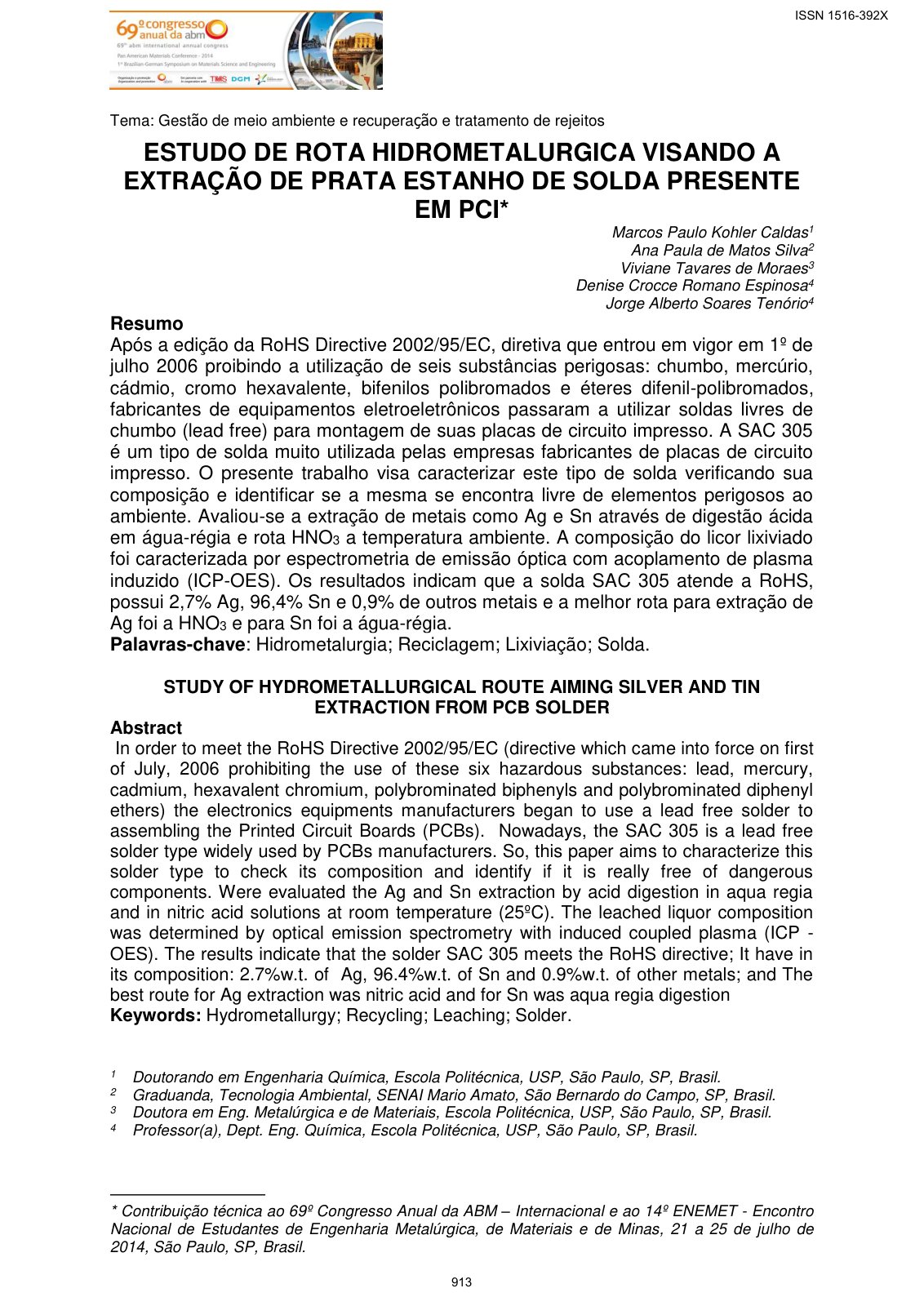 First page of Estudo De Rota Hidrometalurgica Visando