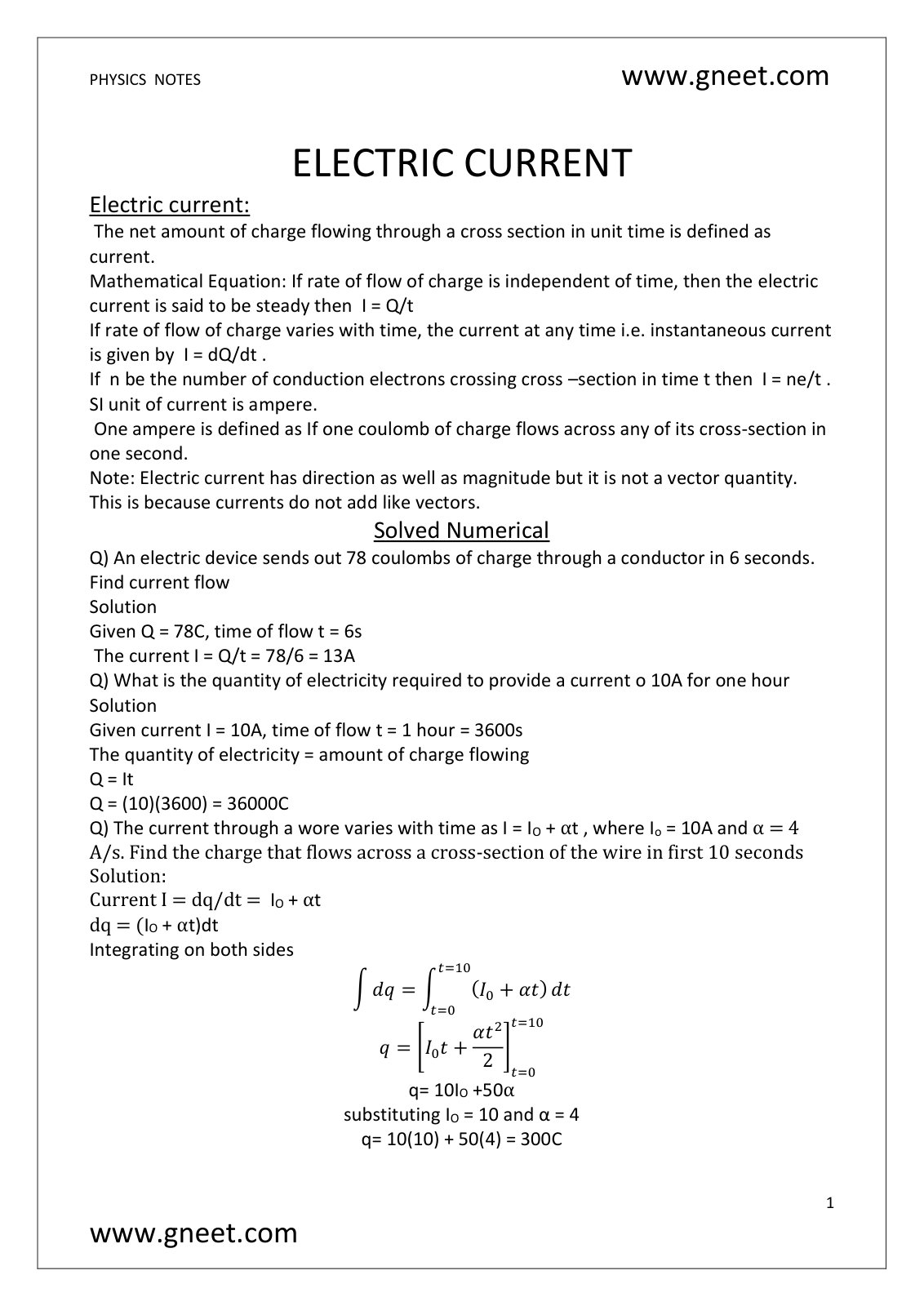 First page of ELECTRIC CURRENT Electric current