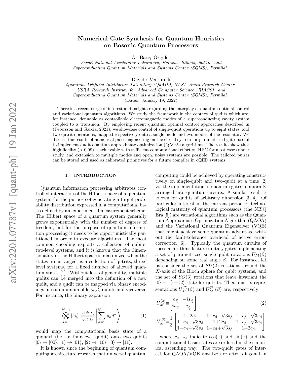 First page of Numerical Gate Synthesis for Quantum Heuristics on Bosonic Quantum Processors