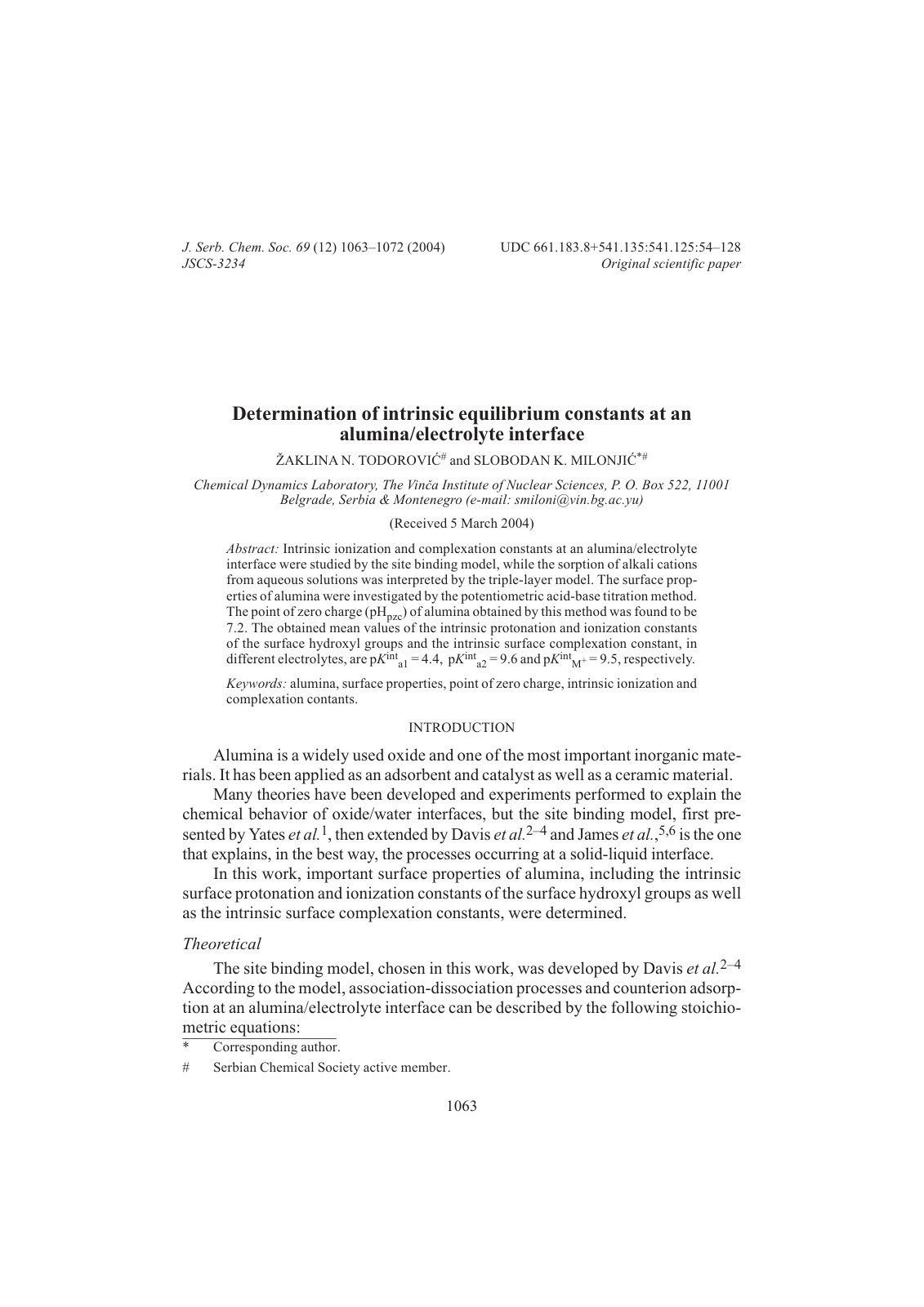 First page of Determination of intrinsic equilibrium c