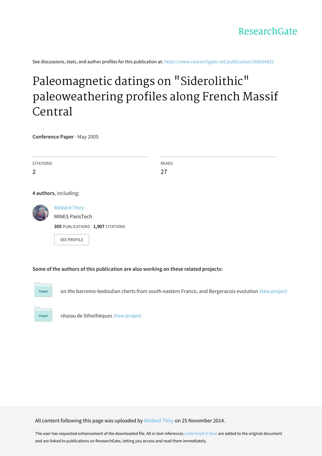 First page of Paleomagnetic datings on "Siderolithic" paleoweathering profiles along French Massif Central