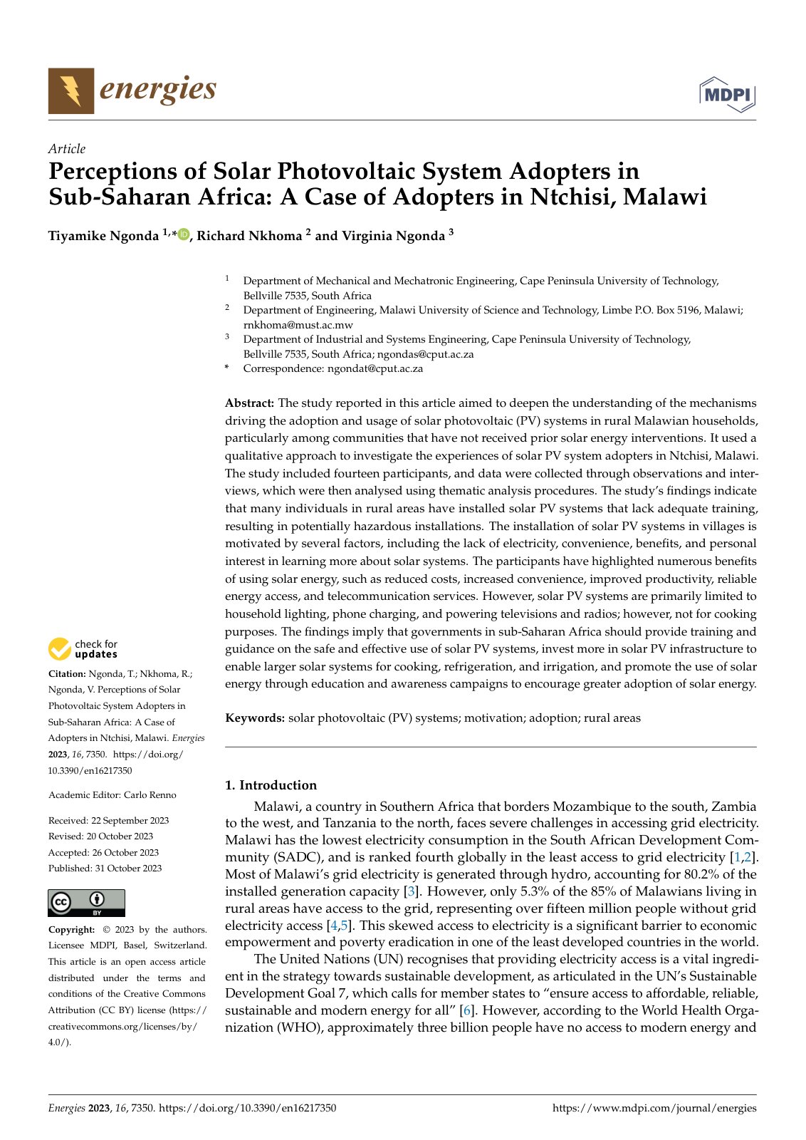 First page of Perceptions of Solar Photovoltaic System
