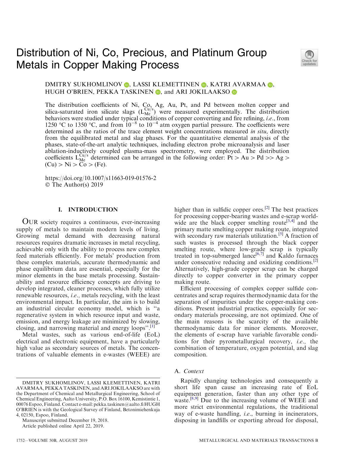 First page of Distribution of Ni Co Precious and Plati