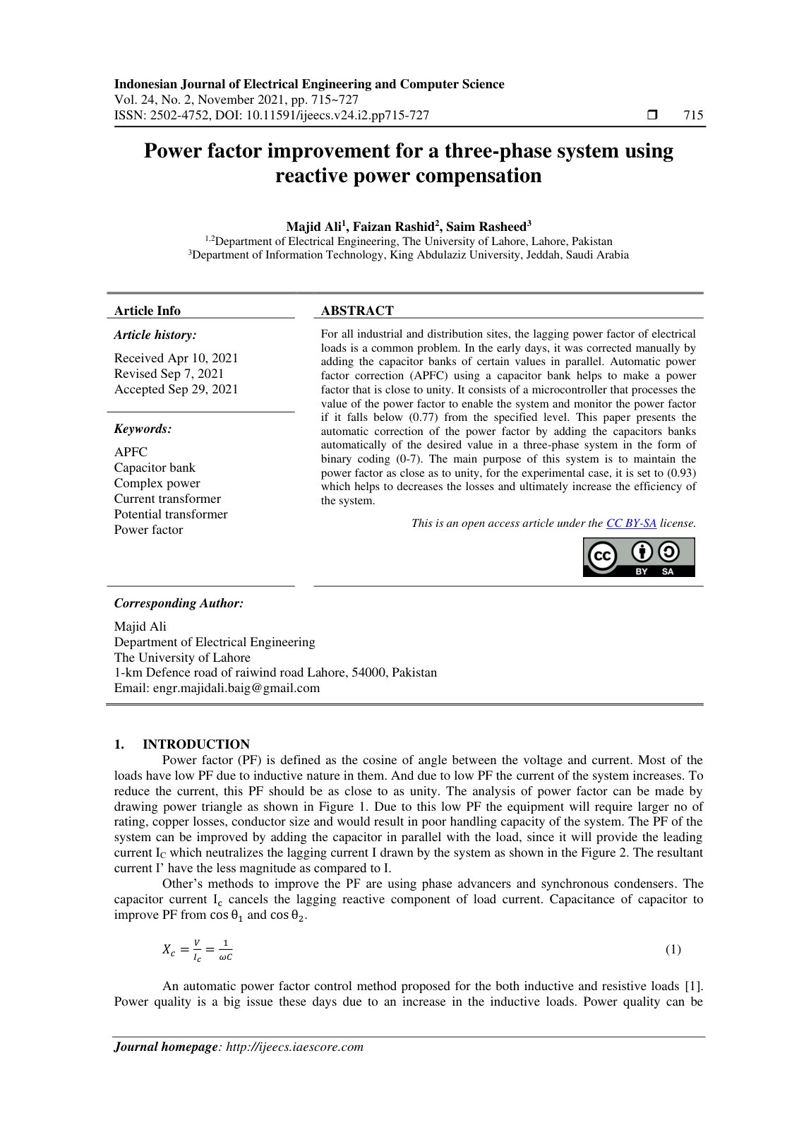 First page of Power factor improvement for a three pha