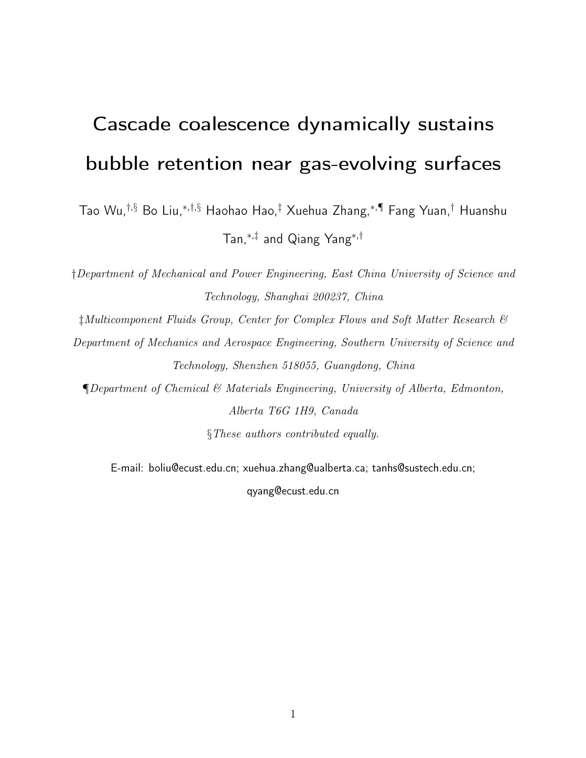 First page of 2026 Wu Bubble Retention Gas Evolving Surfaces