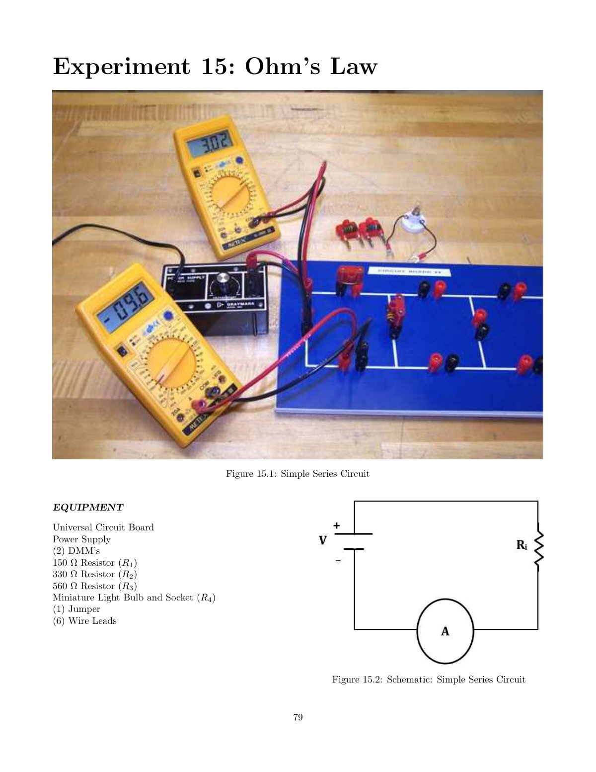 First page of Experiment 15: Ohm’s Law