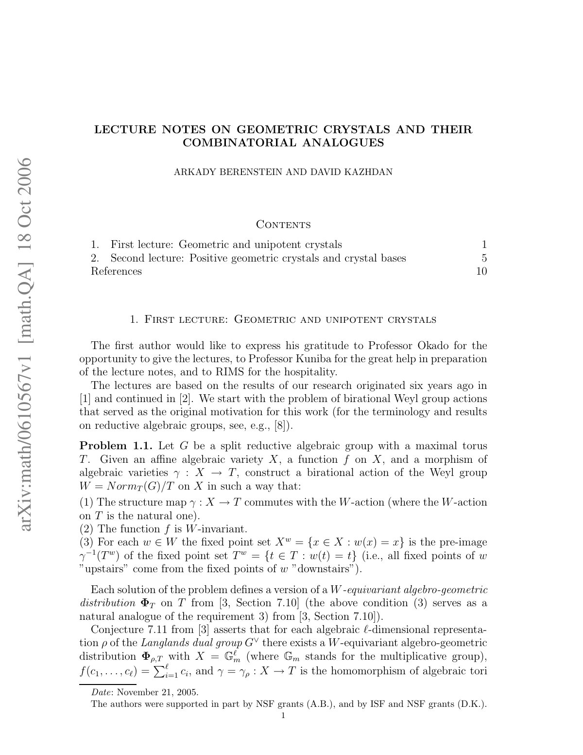 First page of Lecture notes on Geometric Crystals and
