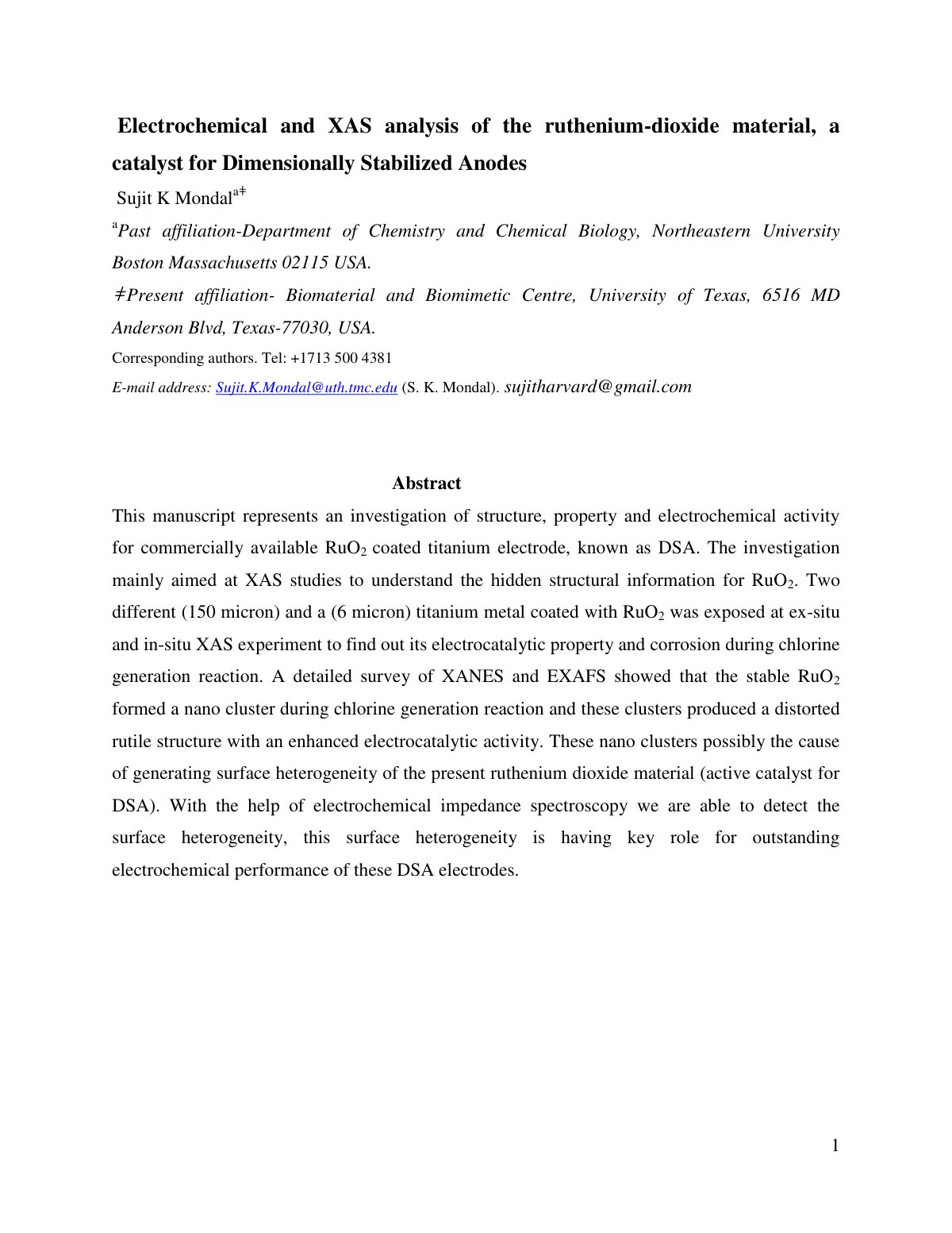First page of Electrochemical and XAS analysis of the