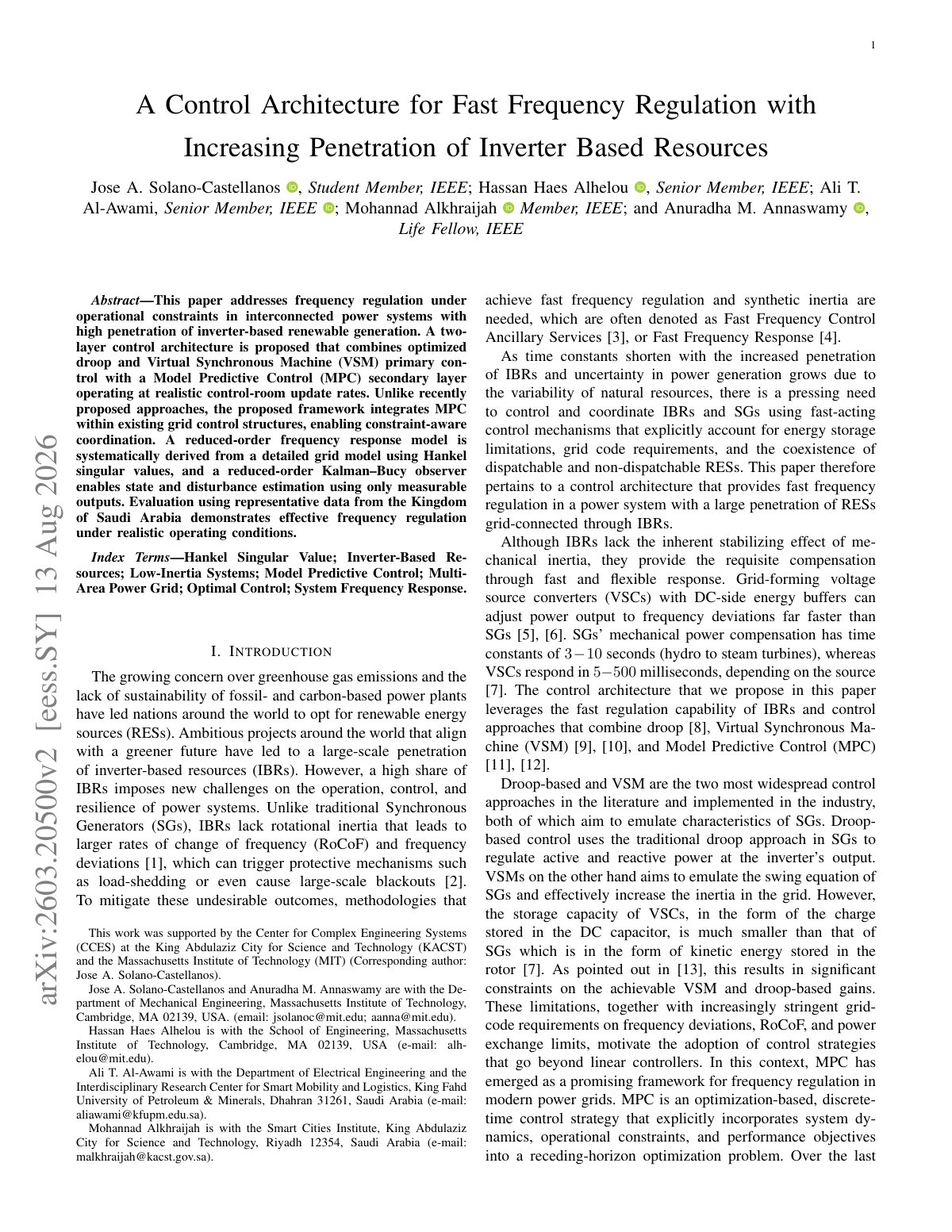 First page of 2026 Solano Castellanos Inverter Frequency Regulation