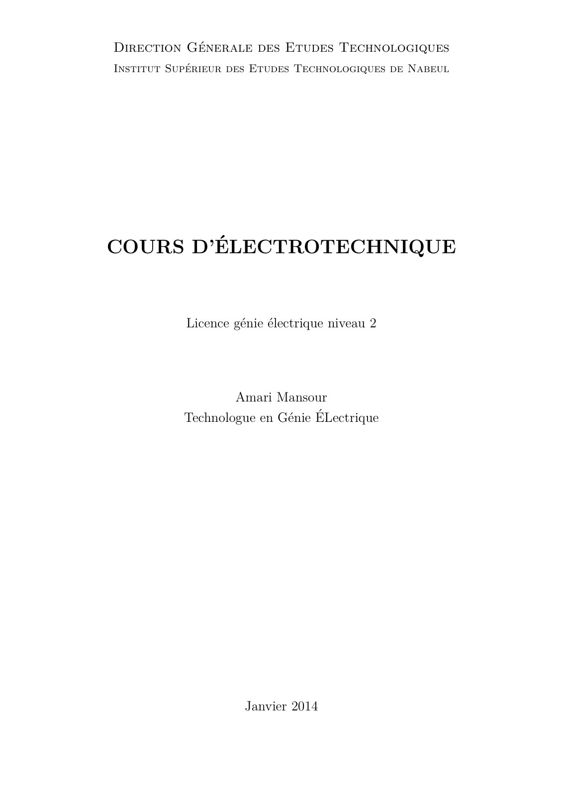 First page of cours electrotechnique