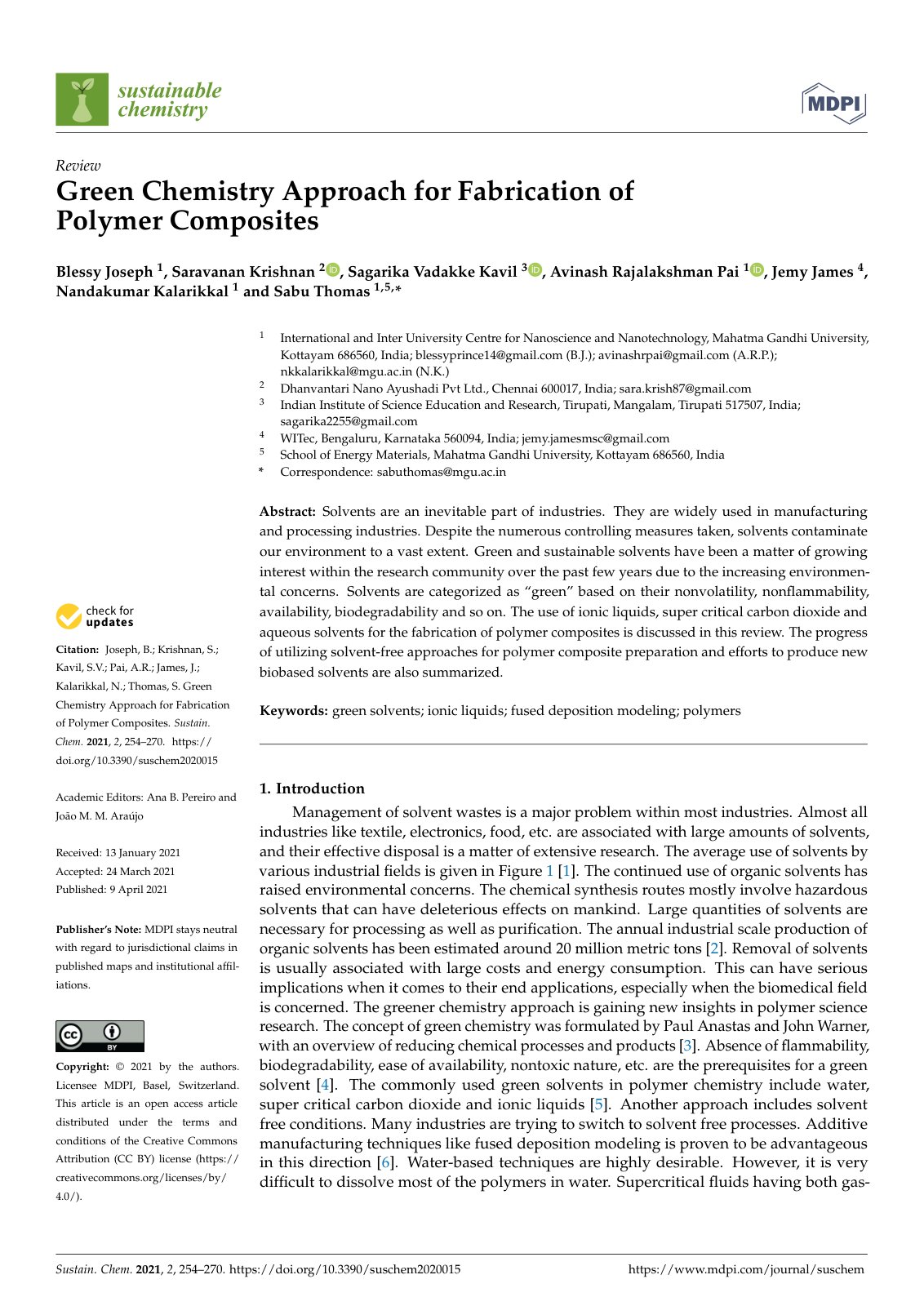 First page of Green Chemistry Approach for Fabrication of Polymer Composites