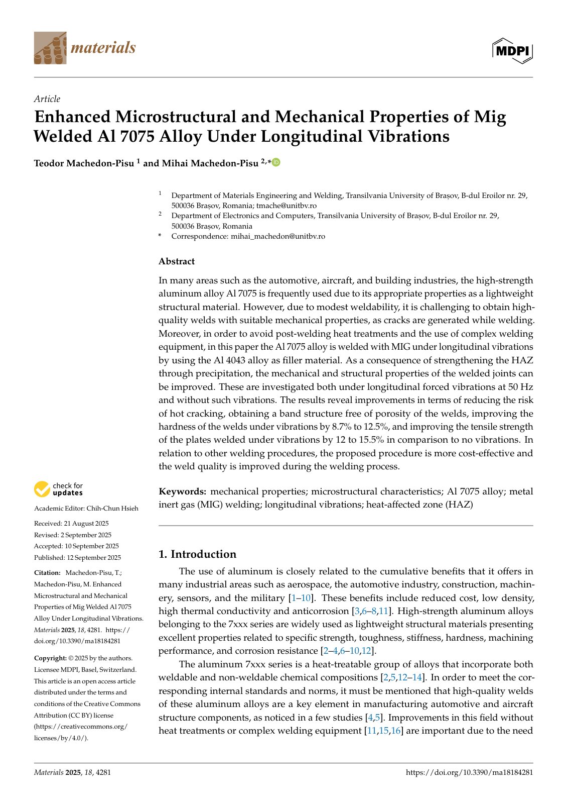 First page of Enhanced Microstructural and Mechanical Properties of Mig Welded Al 7075 Alloy Under Longitudinal Vibrations
