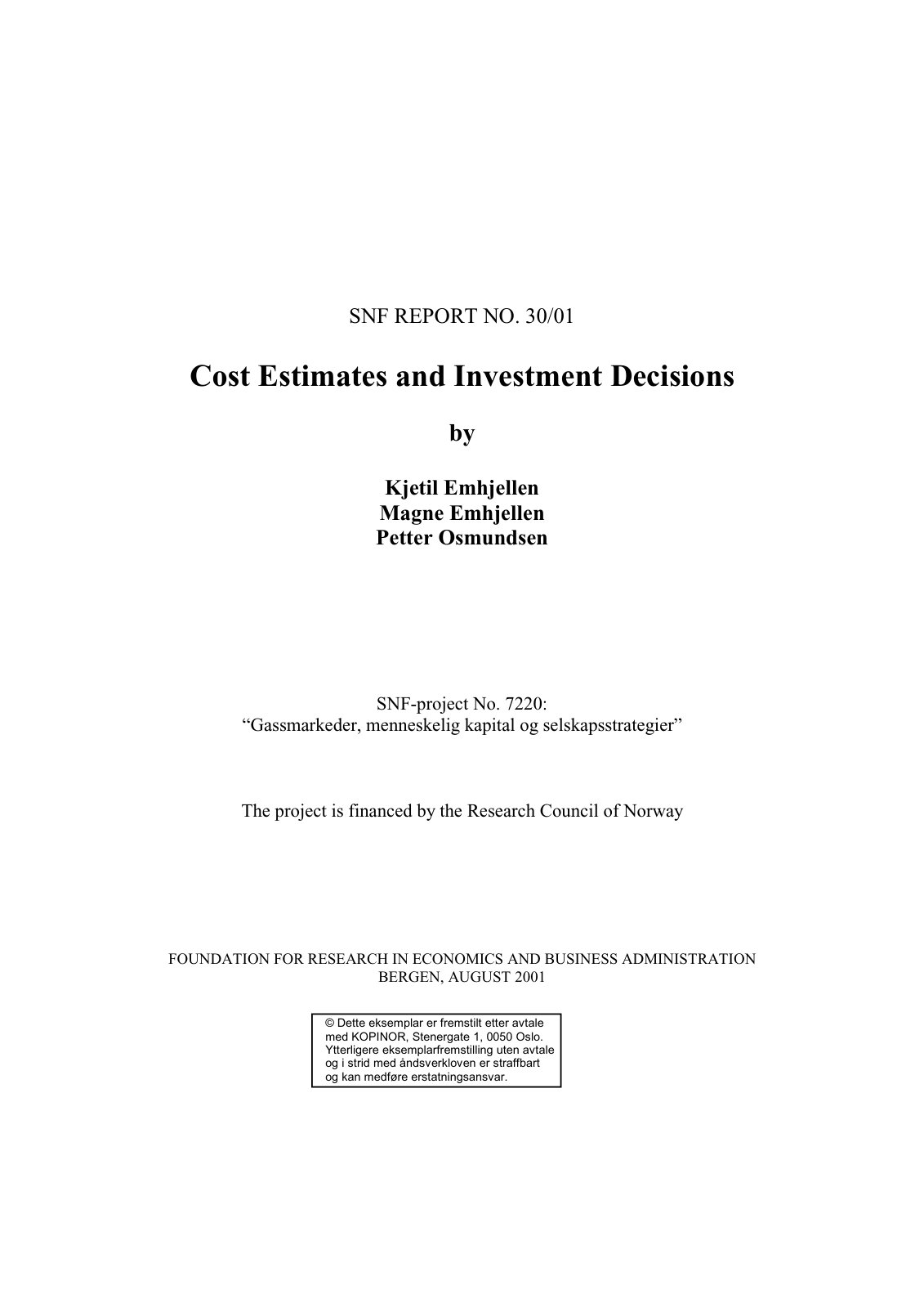 First page of Cost Estimates and Investment Decisions