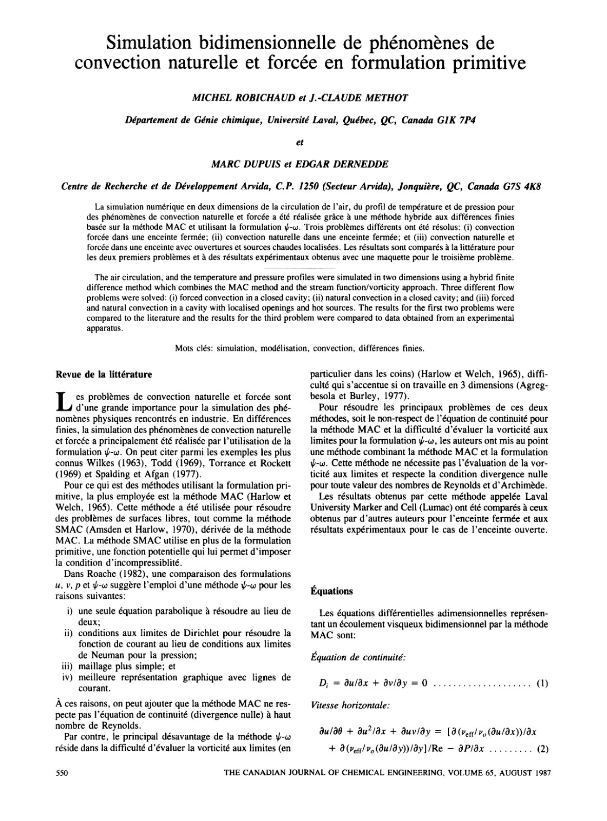 First page of Simulation bidimensionnelle de Dhknomknes de convection naturelle et forcbe en foimulation primitive