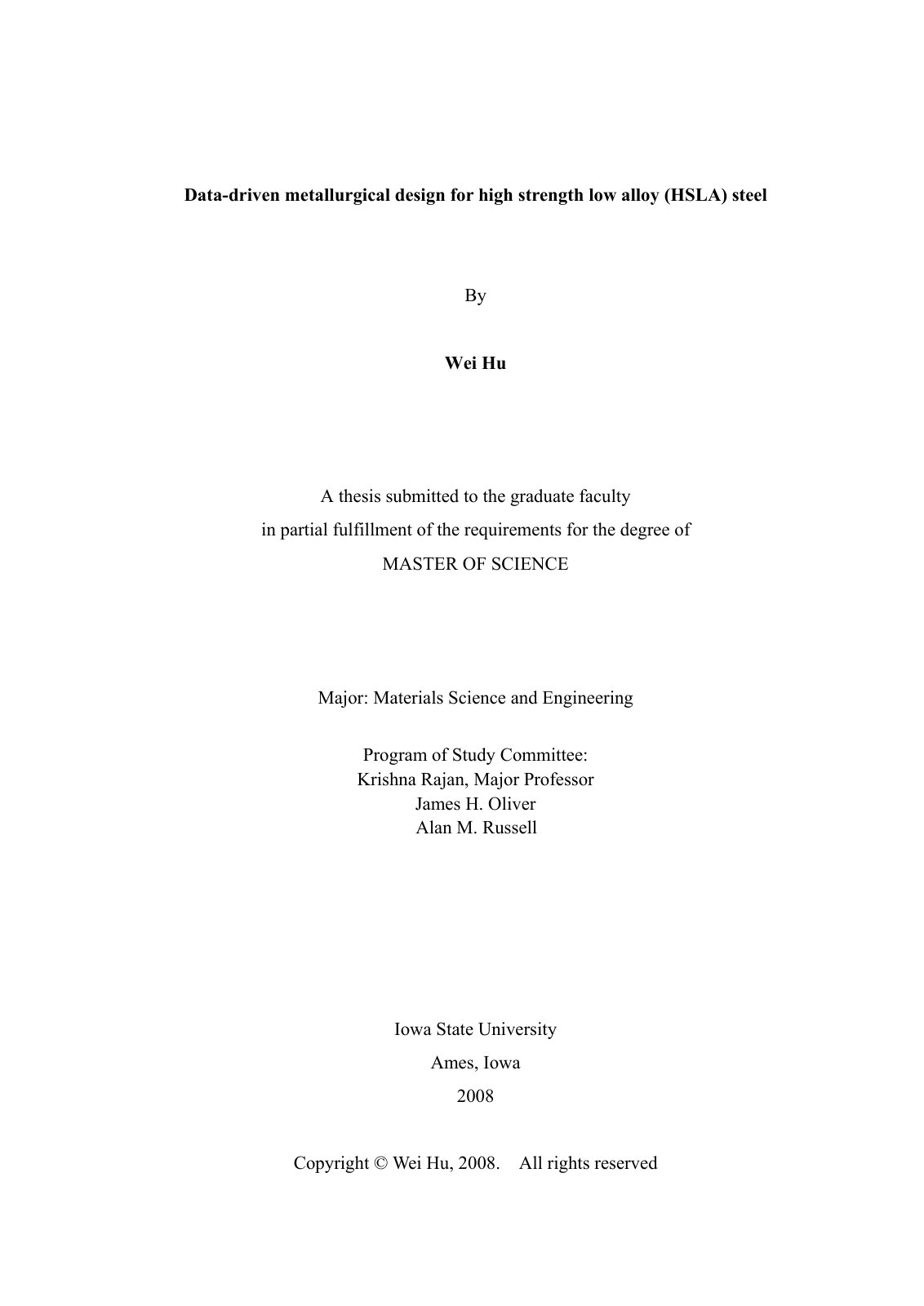 First page of Data-driven metallurgical design for high strength low alloy (HSLA) steel