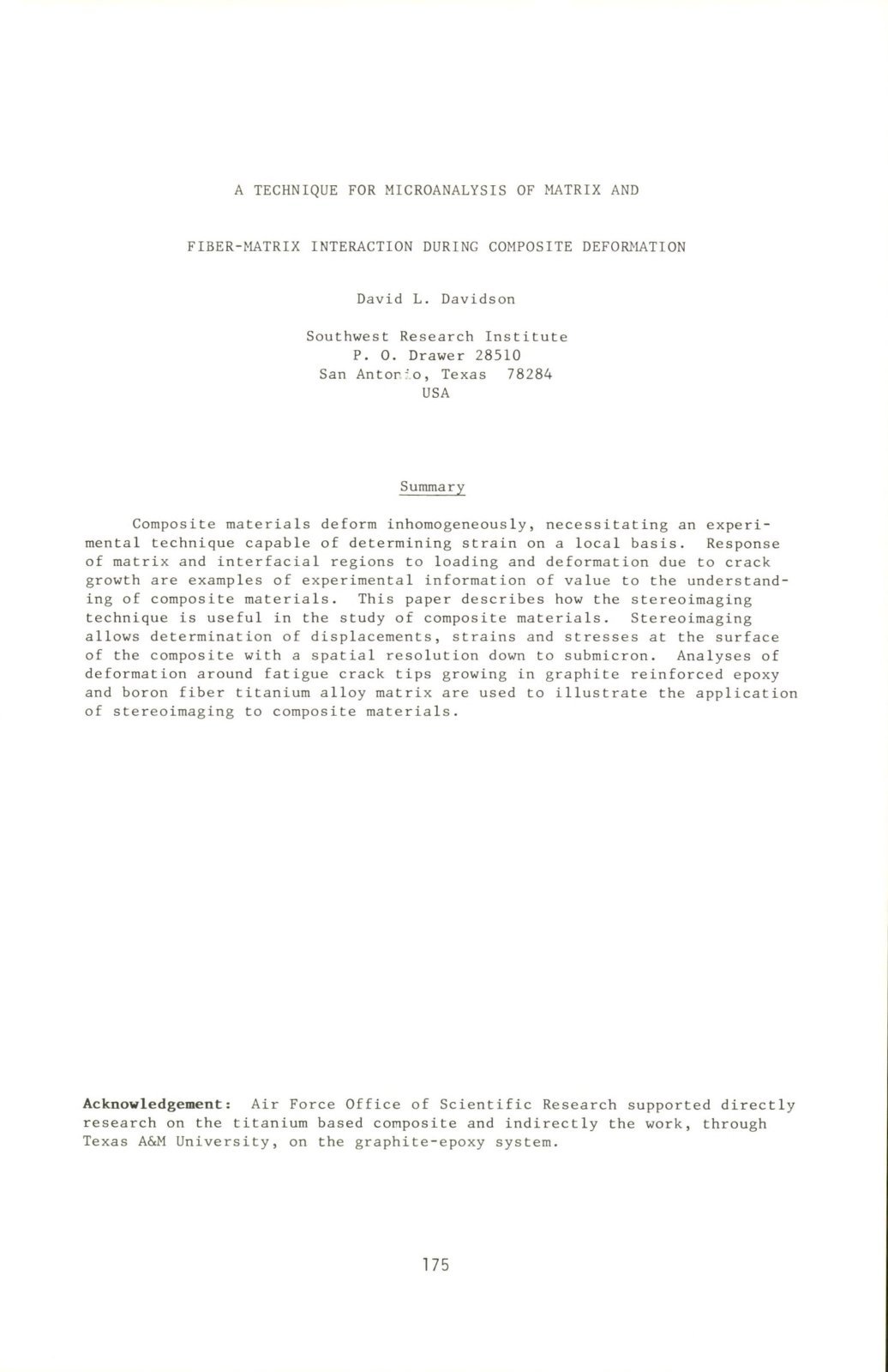 First page of A TECHNIQUE FOR MICROANALYSIS OF MATRIX AND FIBER-MATRIX INTERACTION DURING COMPOSITE DEFORMATION