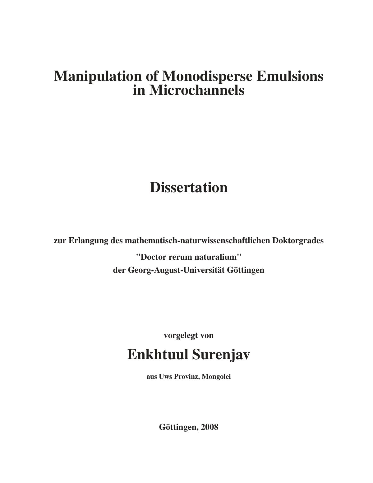 First page of Manipulation of Monodisperse Emulsions in Microchannels