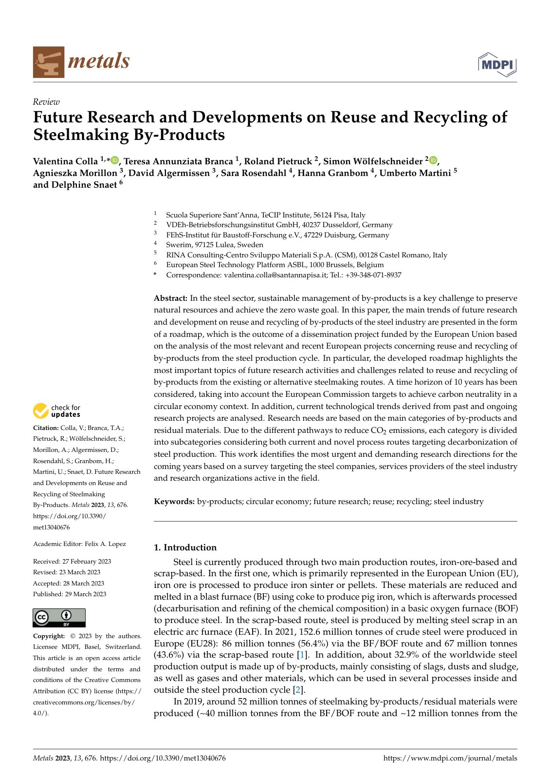 First page of Future Research and Developments on Reuse and Recycling of Steelmaking By-Products