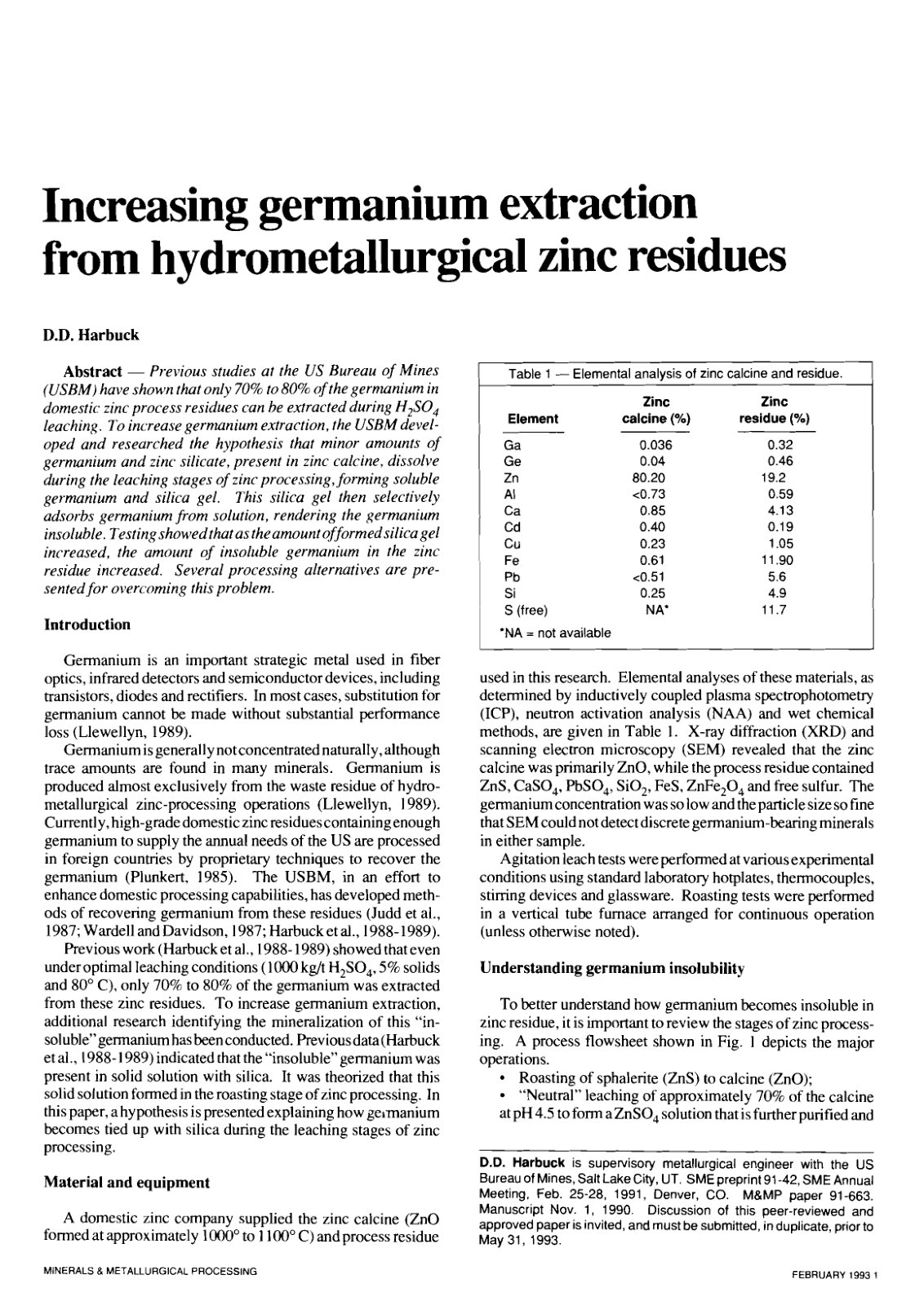 First page of Increasing germanium extraction from hydrometallurgical zinc residues