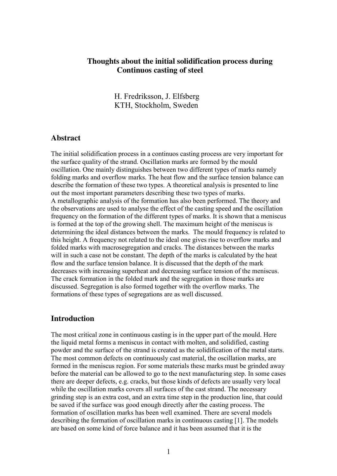 First page of Thoughts about the initial solidificatio